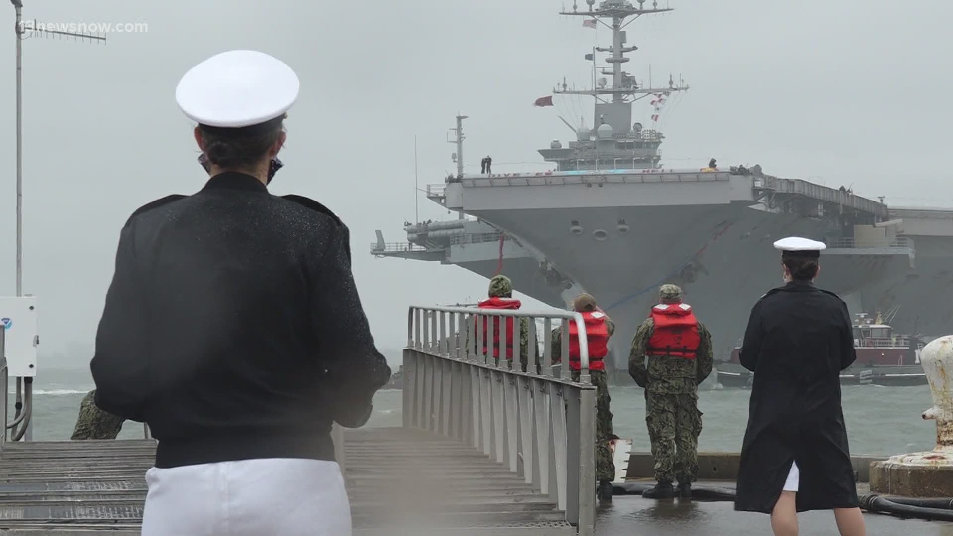 USS Harry S. Truman pulled into Naval Station Norfolk on Tuesday, the last ship of the Truman Carrier Strike Group to return after spending nearly 7 months at sea.