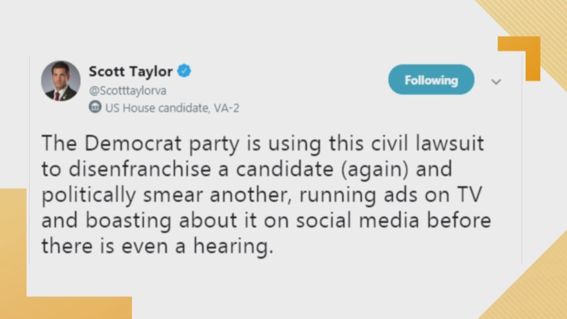 U.S. Rep. Scott Taylor has been subpoenaed to testify in a lawsuit that accuses members of his campaign staff of forging signatures to help an independent candidate get on the ballot for the 2nd Congressional District.