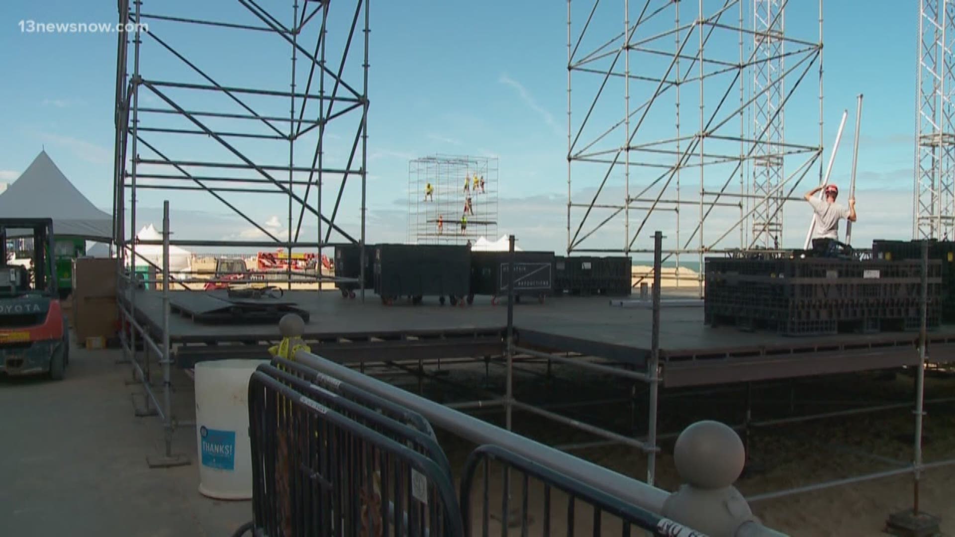 The American Music Festival is coming to the Oceanfront. The main stage, on the beach, is under construction. The three-day event is expected to bring 30,000 people to the city.