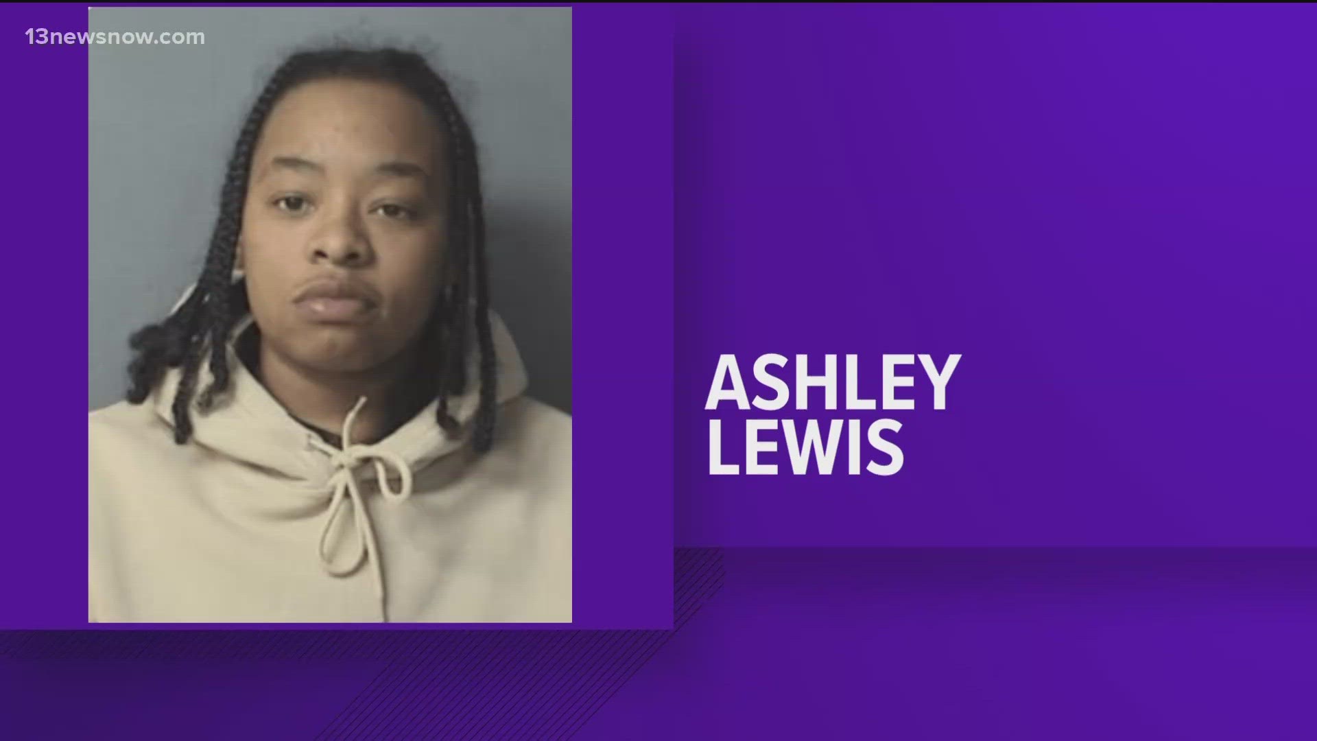 Norfolk police said 26-year-old Ashley Lewis is suspected of shooting a woman Sunday morning.