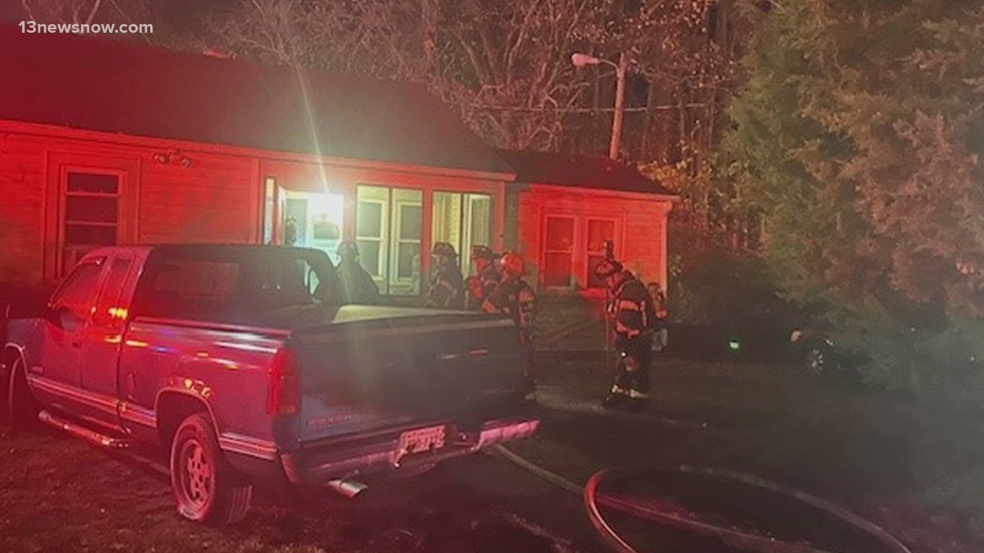 The fire was reported on Roanoke Street at 10:01 p.m., near a downtown industrial area, according to a social media post from Suffolk Fire & Rescue.