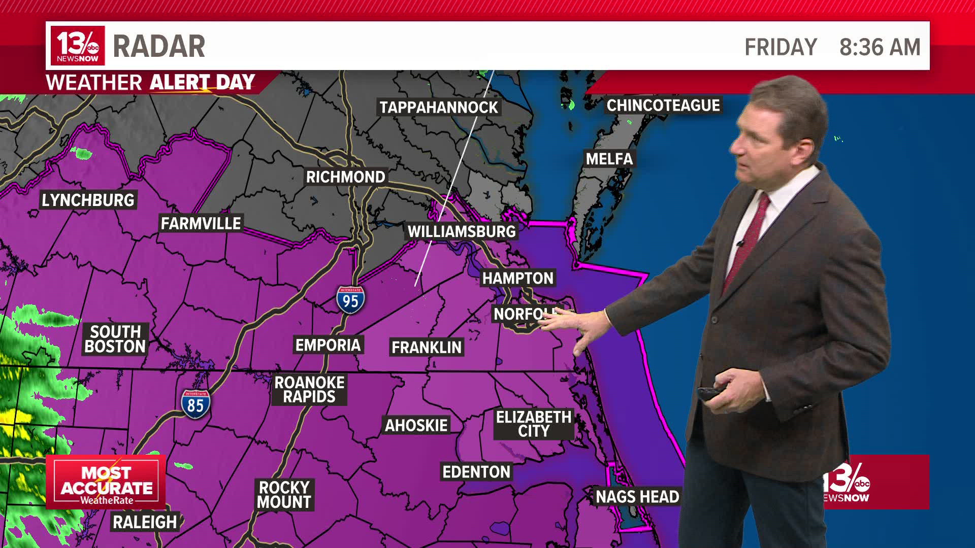 Included in the tornado watch Friday are Williamsburg, the Virginia Peninsula, the Southside and areas down into northeast North Carolina and the Outer Banks.