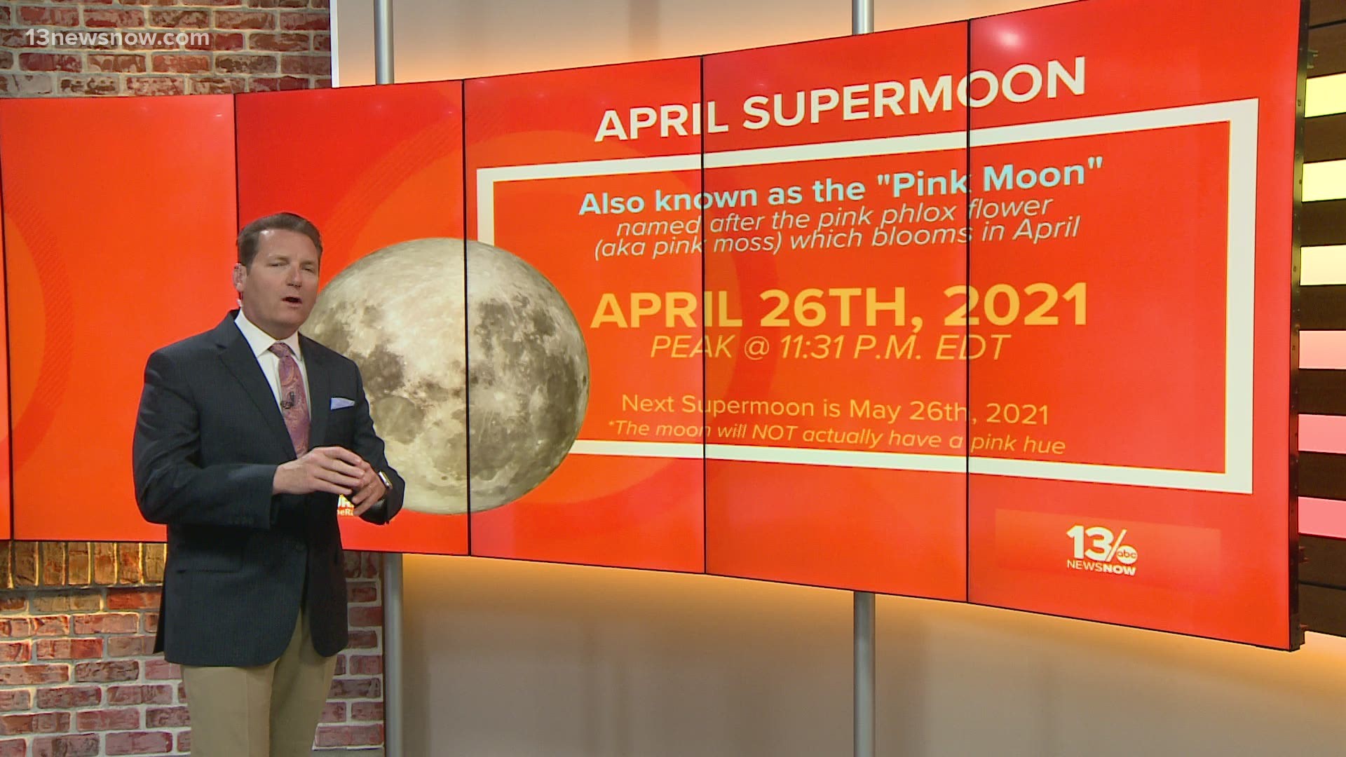 The Super Pink Moon will peak Monday night and will be the first of only two super moons this year.