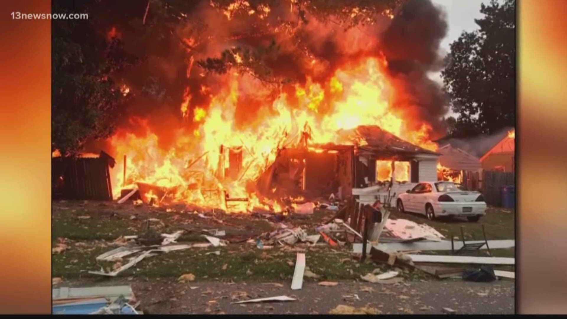 Authorities believe a natural gas explosion at a Deep Creek home caused a fire that has injured nine people.