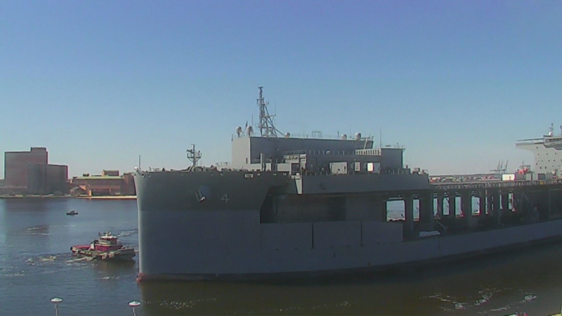 Time-lapse of the Military Sealift Command’s newest Expeditionary Mobile Base, USNS Hershel 'Woody' Williams, docking at Nauticus' Half Moone Center.