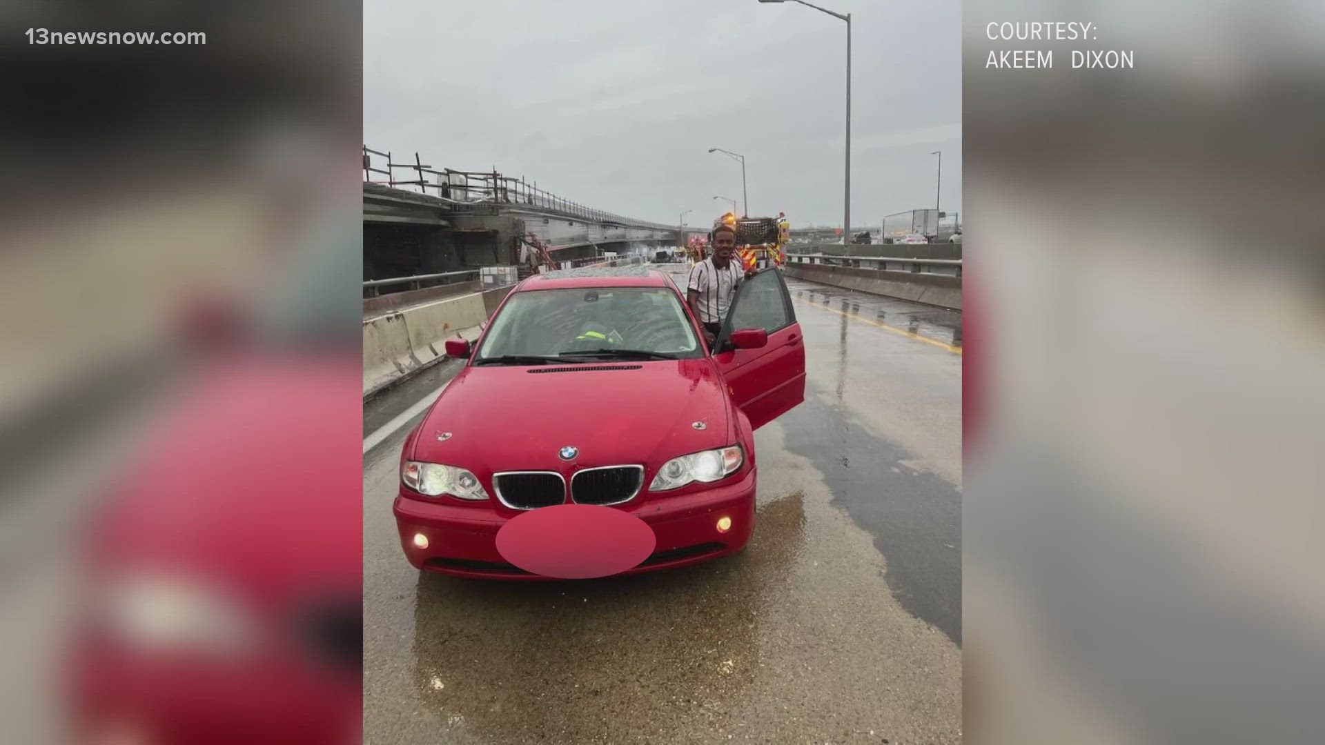 Akeem Dixon of Newport News said he was on his way to a job interview on Tuesday when he noticed something while driving through the HRBT.