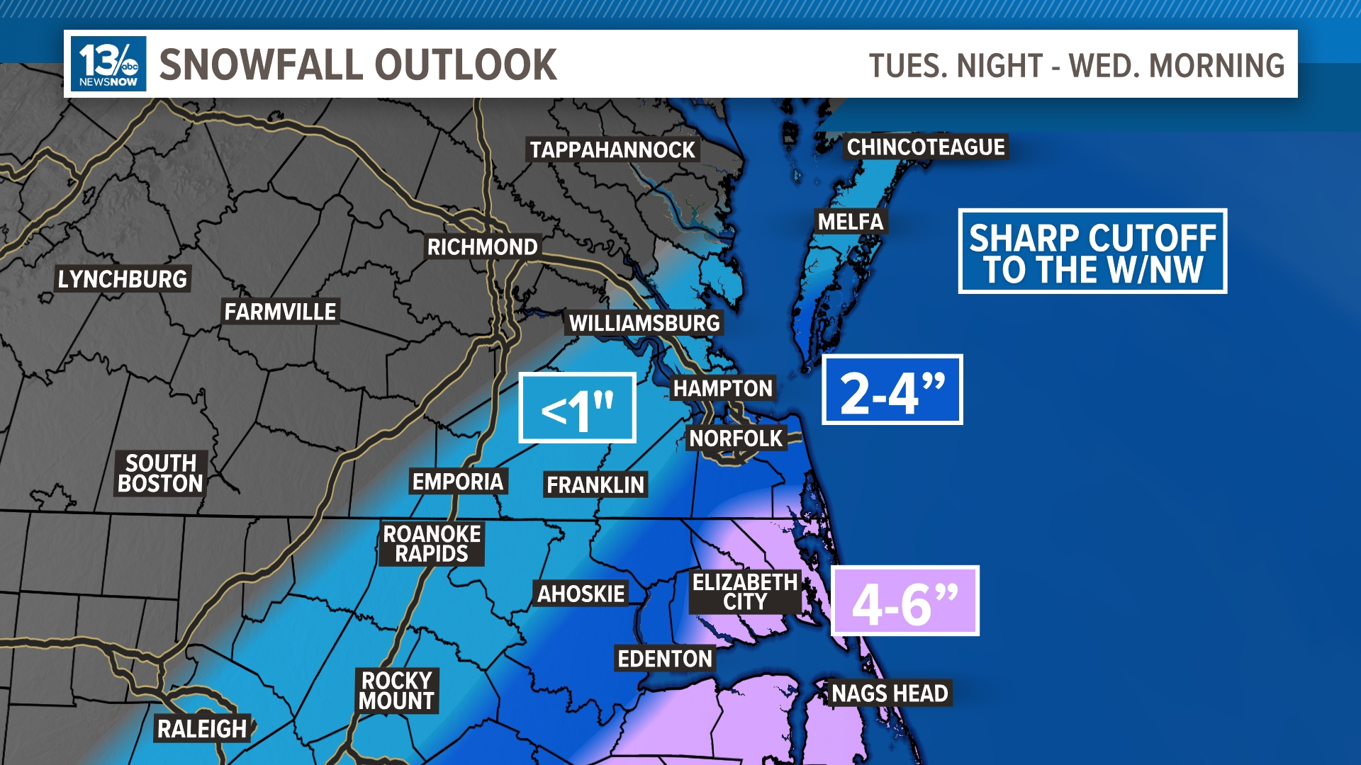 With temperatures cold enough to support an all-snow event, even coastal areas, including the Outer Banks, are expected to see significant snowfall on Tuesday.