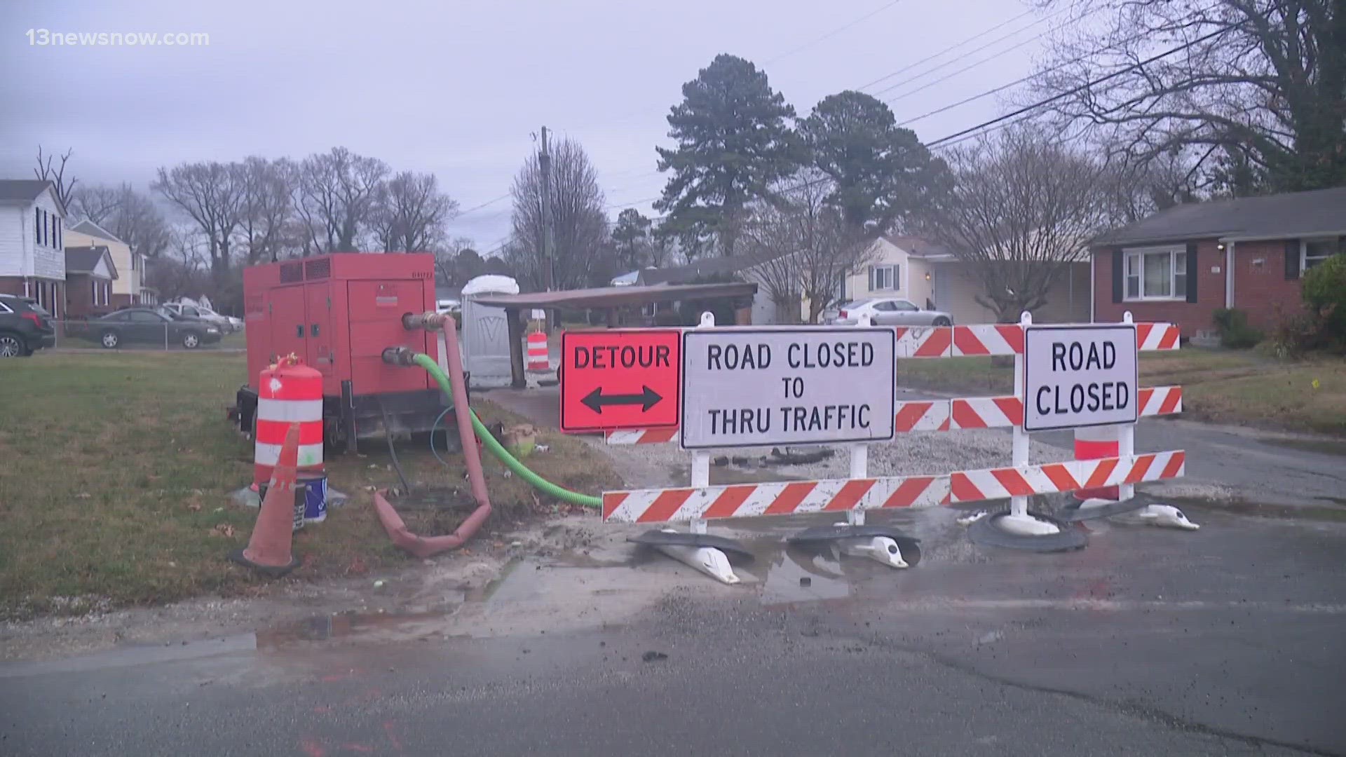 The Hampton Roads Sanitation District is testing water quality after 2,500 gallons of sewage spilled from a sewer line on Christmas Eve in Chesapeake.