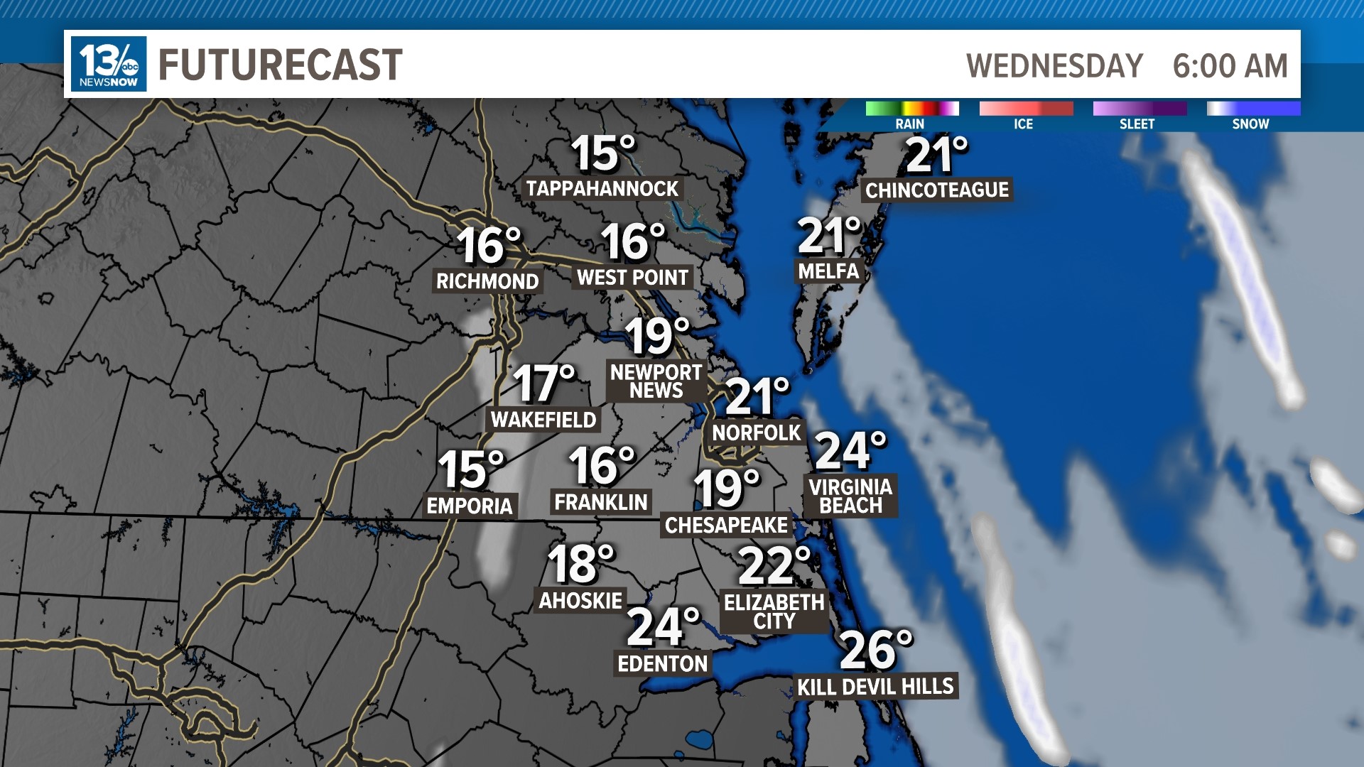 Southeastern Virginia to experience coldest air in 13 months