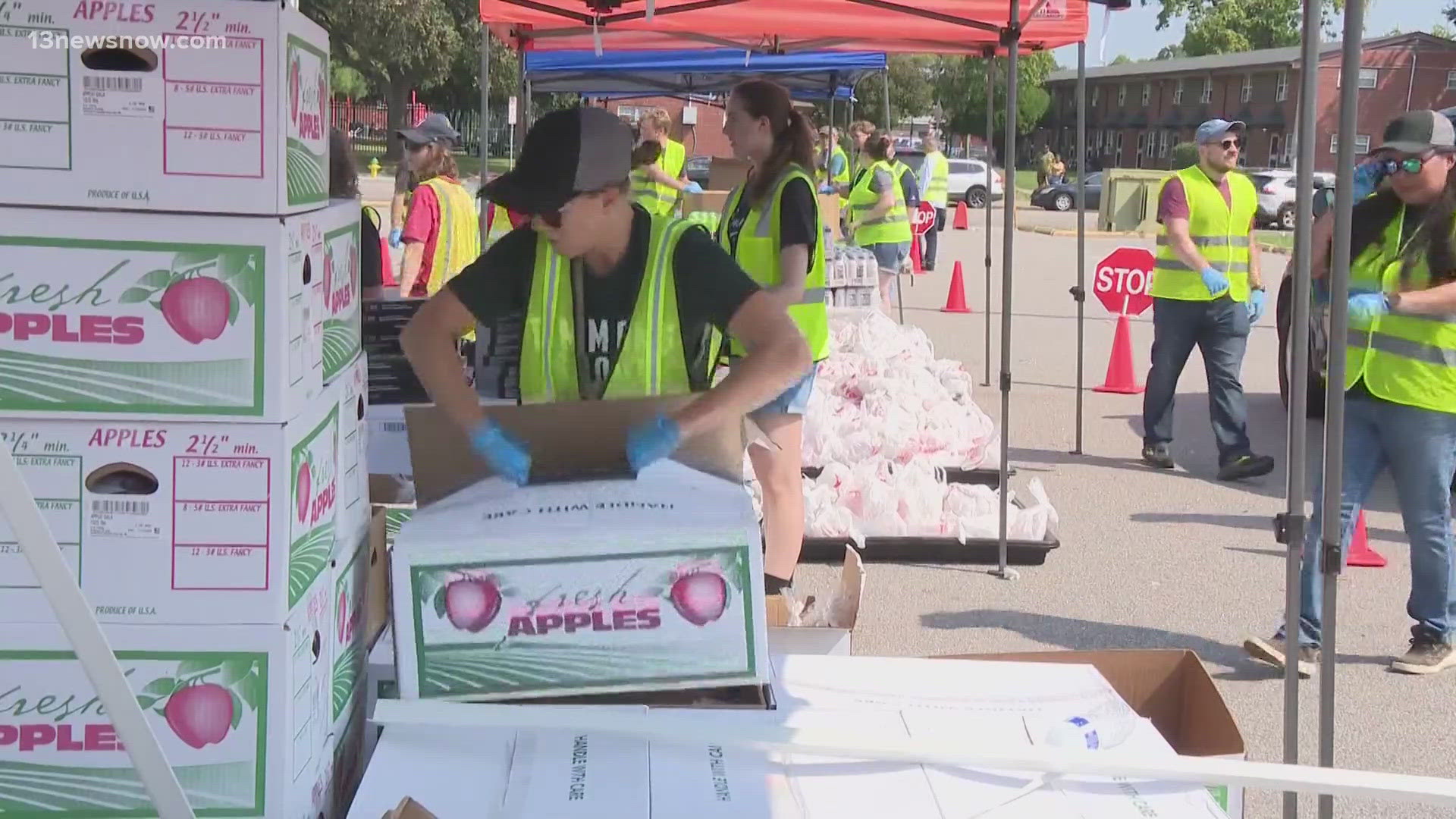 A mobile food distribution hosted by a local food bank helped people in Norfolk keep their pantries stocked amid rising grocery prices.