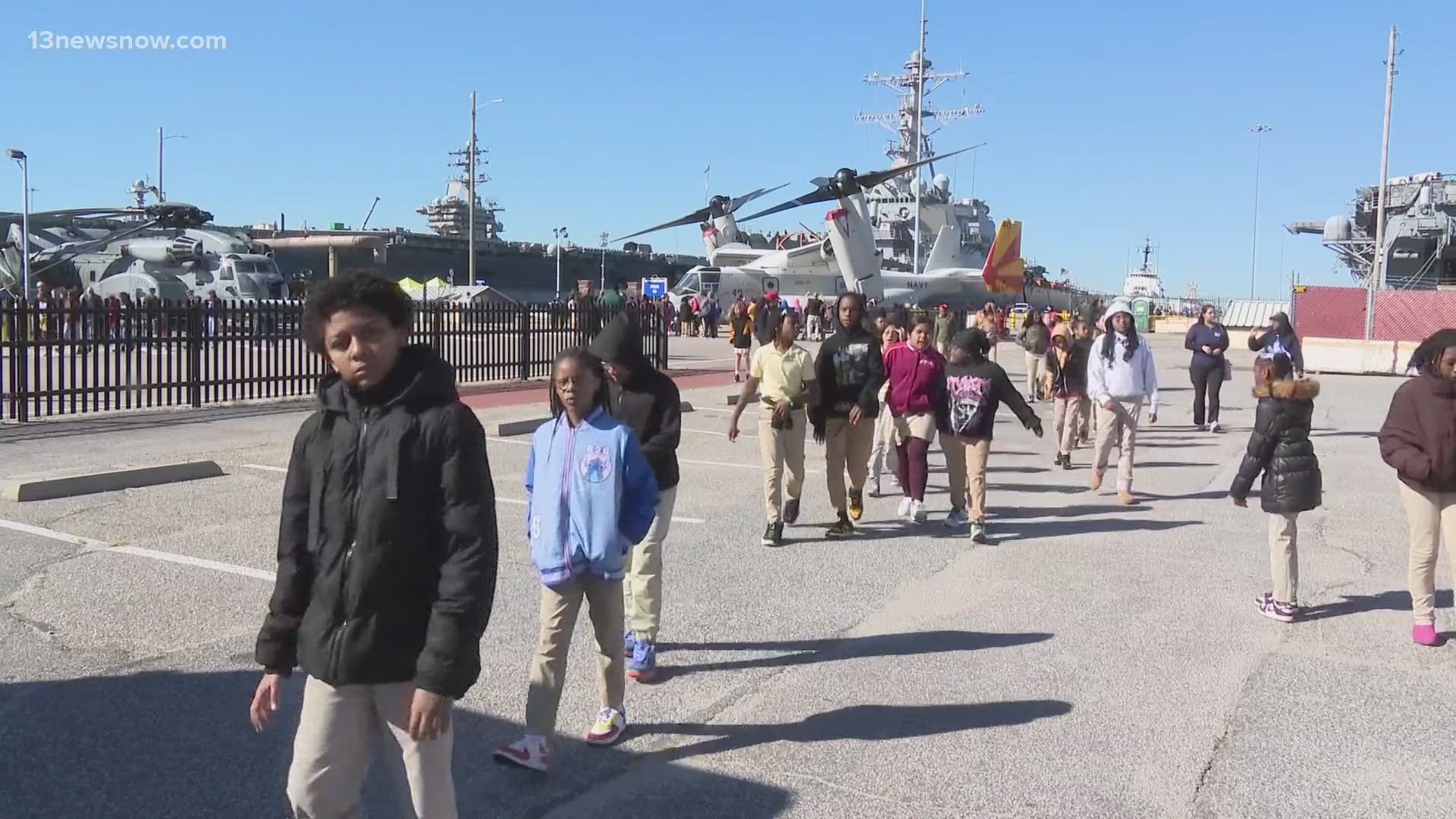 5th graders from Norfolk Public Schools got to tour Naval Station Norfolk for a STEM Day, just ahead of Fleet Fest this Saturday.