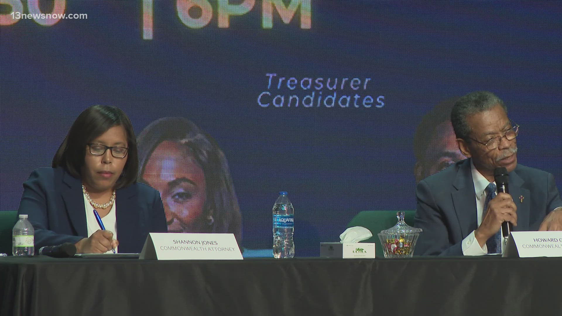 Shannon Jones and Howard Gwynn, along with Sanu Cooper and Derek Reason, spoke at a candidate forum on Wednesday evening.