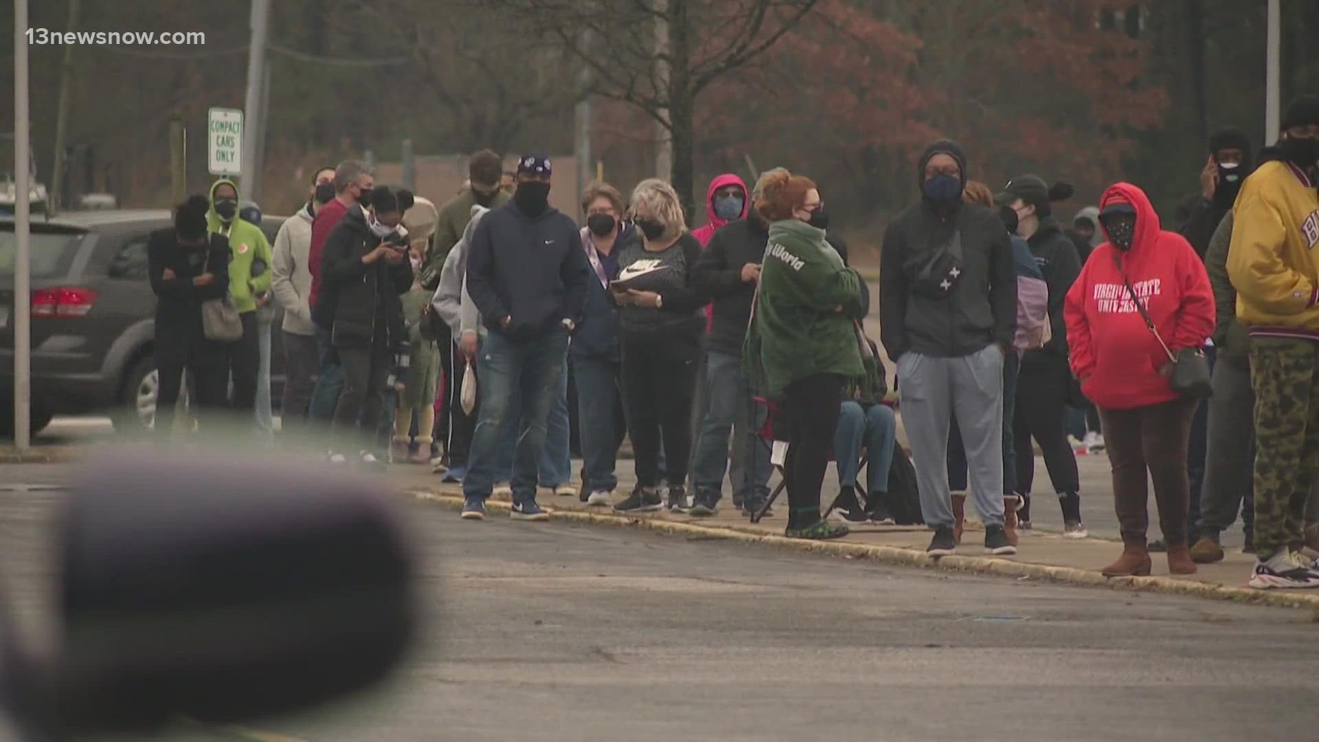 From Norfolk to Hampton, people waited in extremely long lines in the hopes of getting tested. Some people sat in lawn chairs, with blankets and books to read.