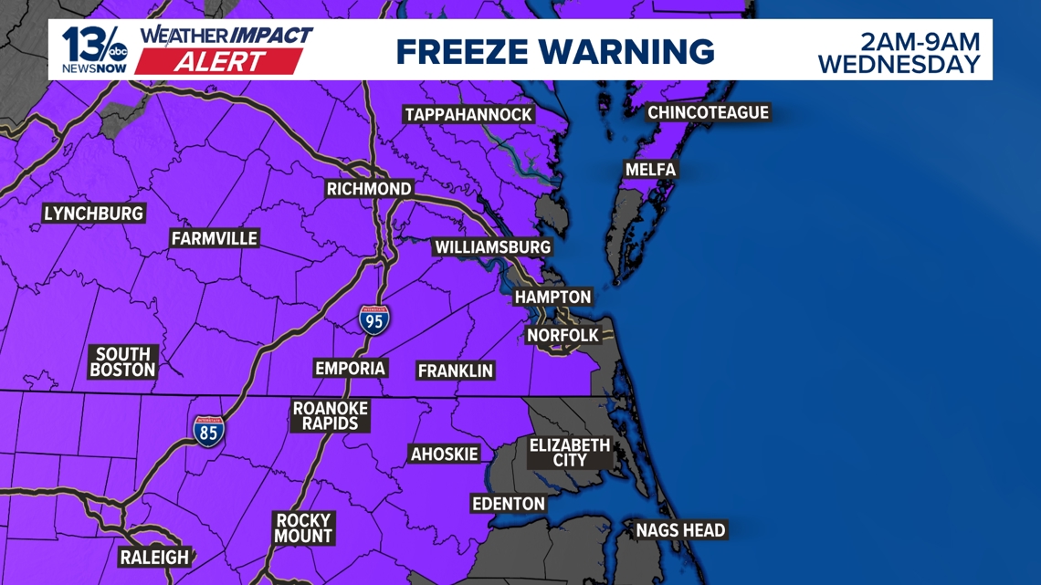 Freeze warning issued for parts of Virginia and North Carolina ...