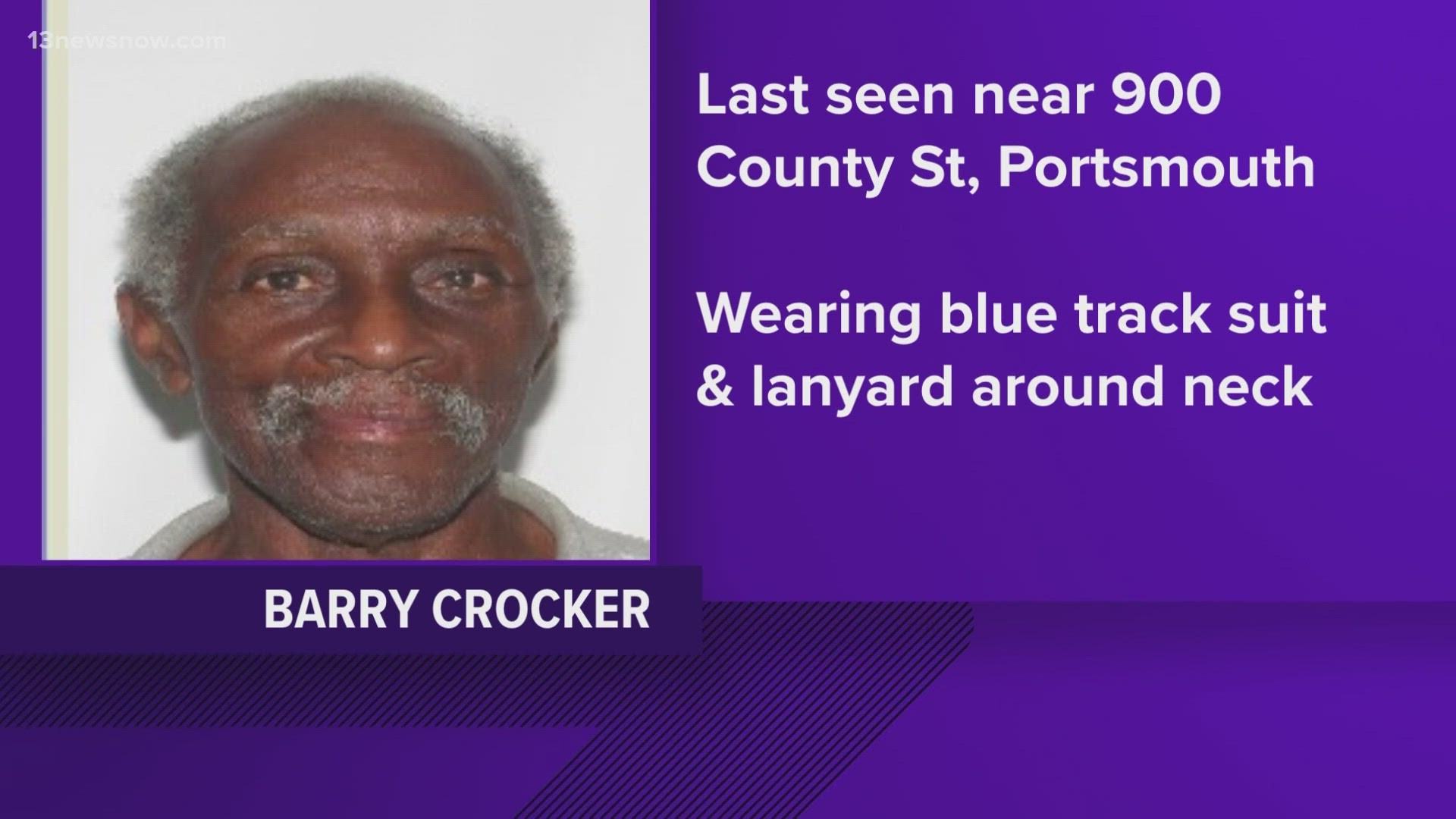 According to PPD, Barry Crocker was last seen in the 900 block of County Street around 8 p.m. on October 9.