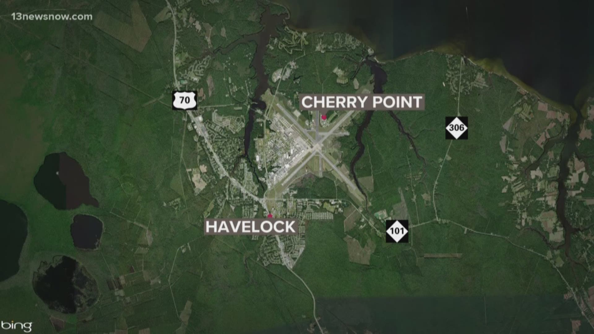 The 2nd Marine Aircraft Wing at Marine Corps Air Station Cherry Point said the AV-8B Harrier crashed Monday night near Havelock.