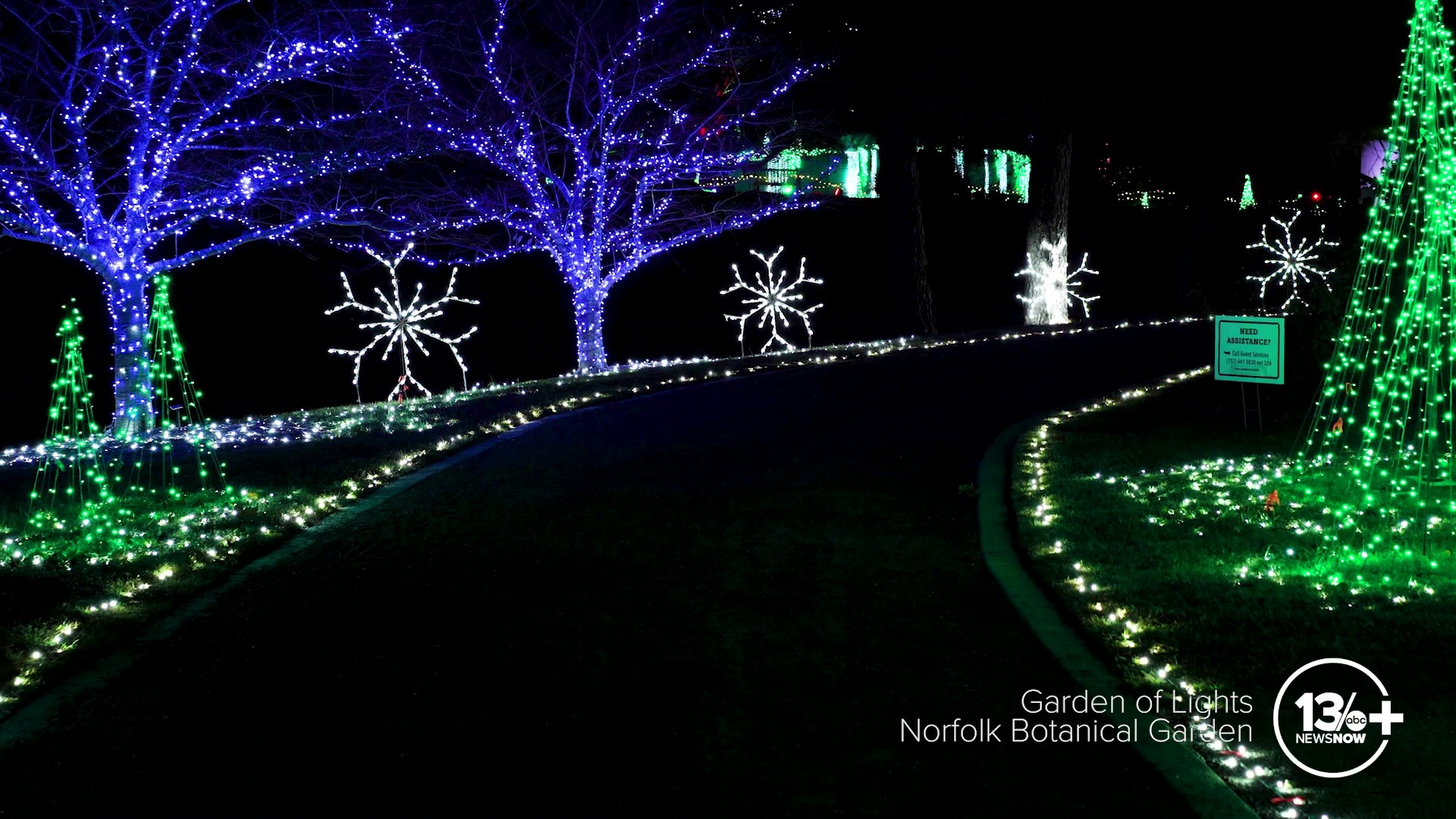 A scenic drive through the Garden of Lights at Norfolk Botanical Garden