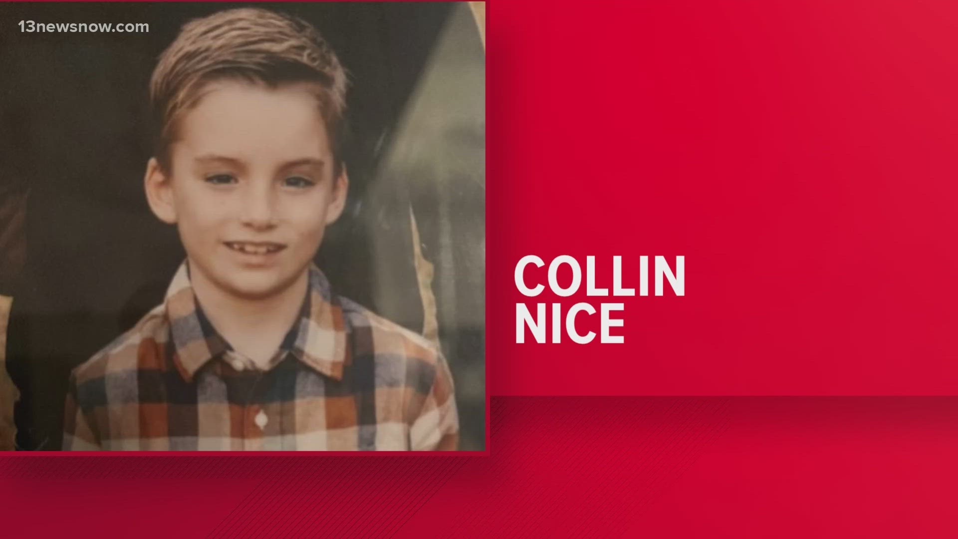 Virginia Beach Police search for missing 9-year-old Collin Nice. He was last seen near Indian River and West Neck Roads.