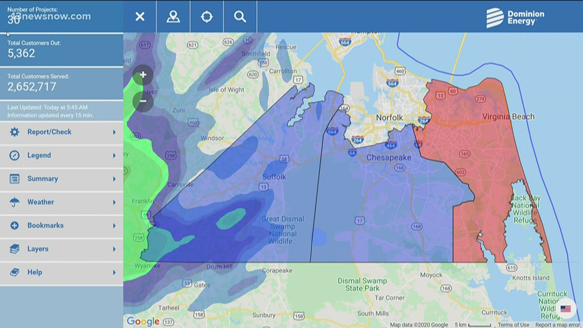 Power outages in Virginia Beach; more than 3,500 houses without power