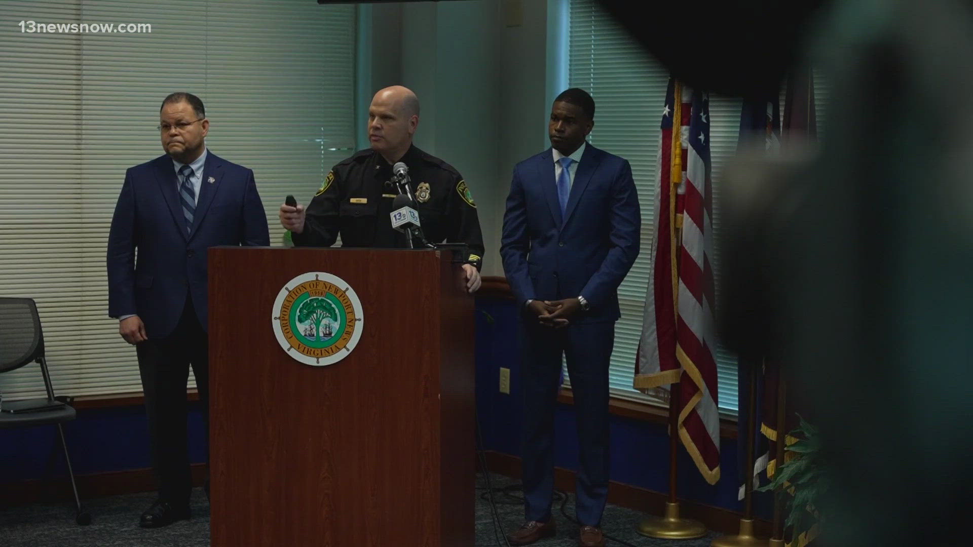 The press conference was held at the Newport News Police Department headquarters on Jefferson Avenue.