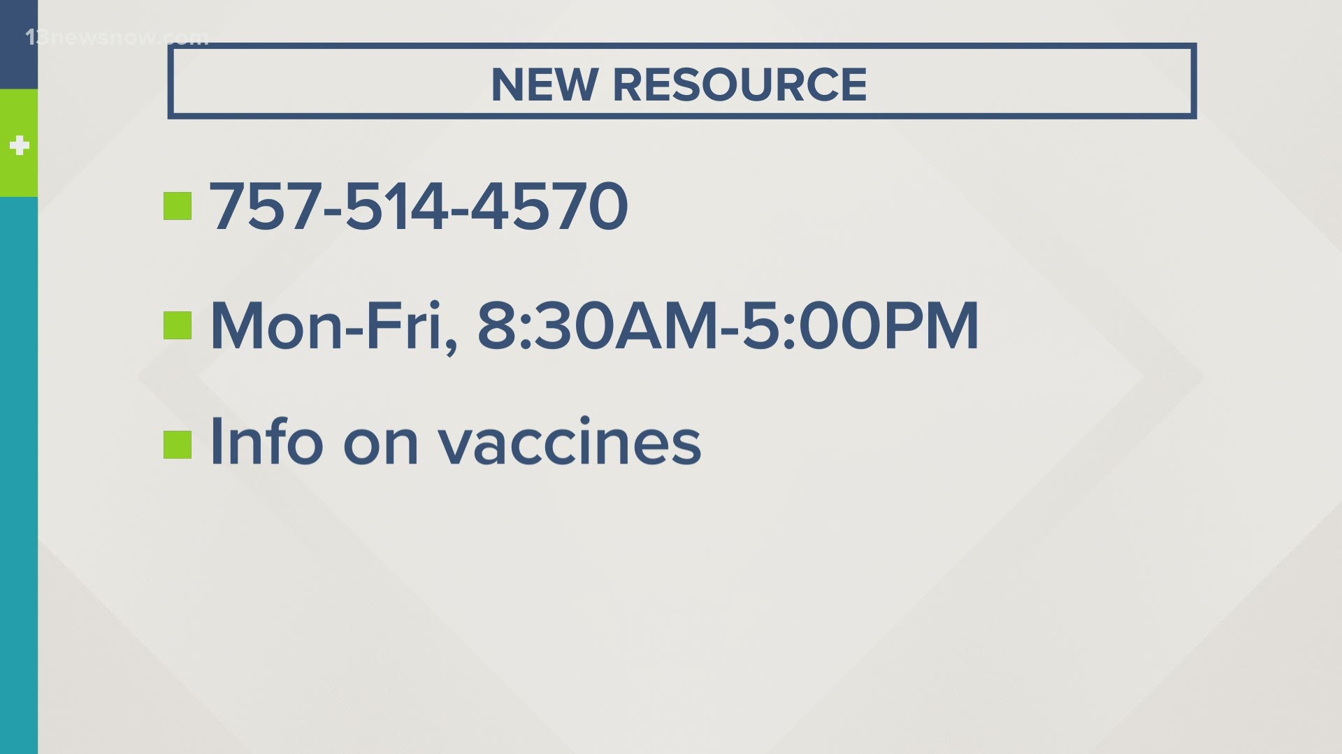 A call center opened in Suffolk for residents in the Western Tidewater Health District who may have questions about the COVID-19 vaccine.