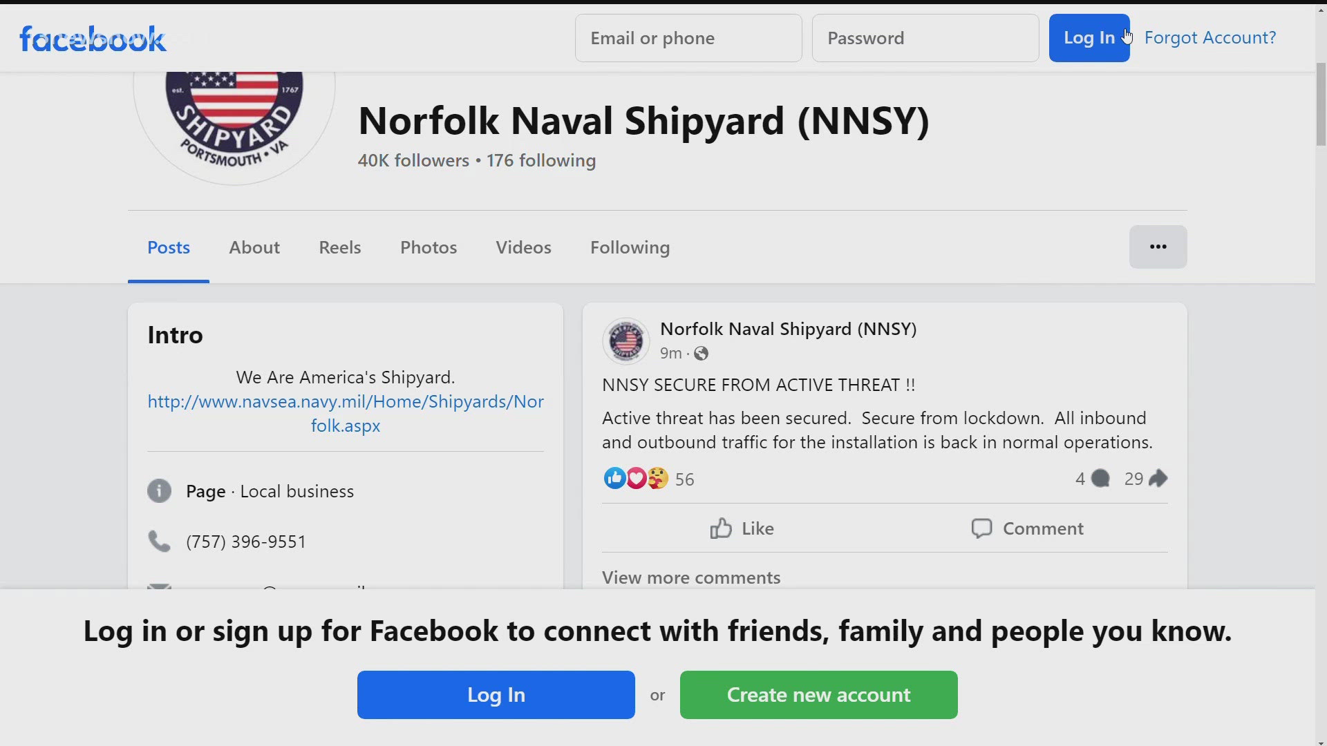 Norfolk Naval Shipyard made the public announcements via Facebook.