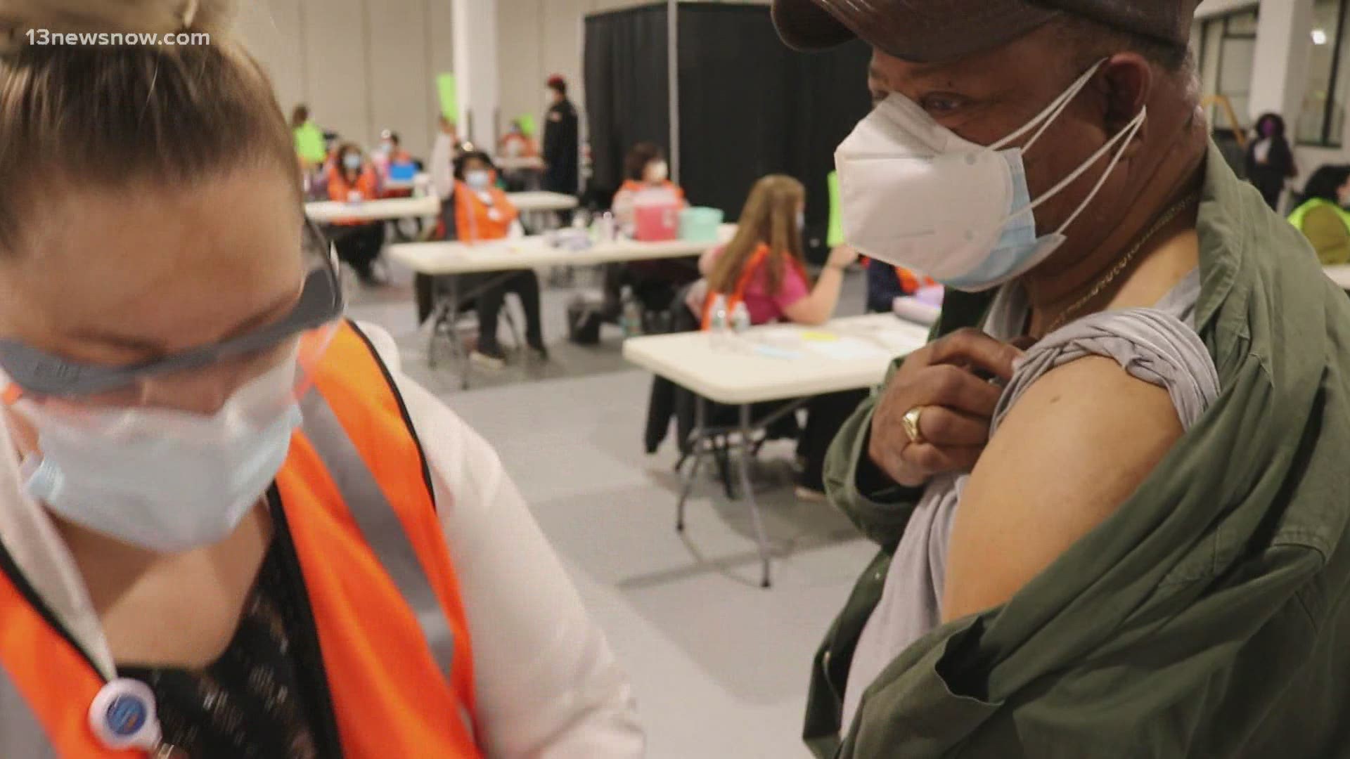 Health officials said 10,000 Phase 1b individuals will receive COVID-19 vaccinations at the Scope and the Hampton Convention Center on Saturday, by appointment only.