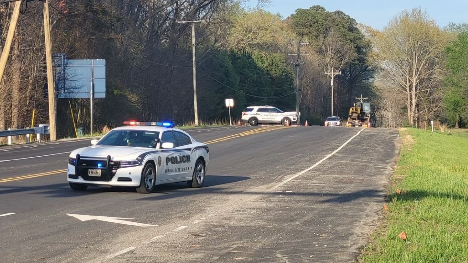 Warwick Boulevard is closed at the Newport News-James City County line, and officials say it's likely to be several hours before it reopens.