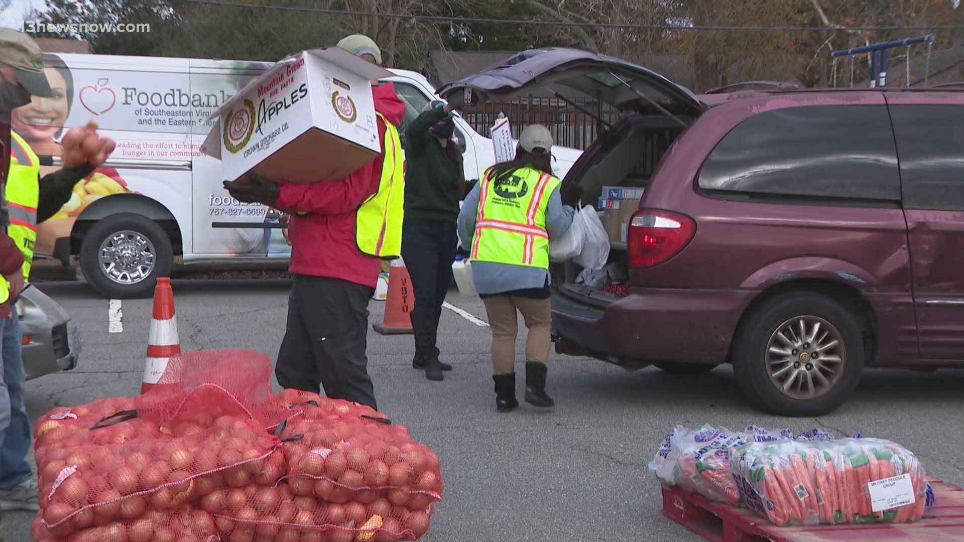 The Food Bank Southeastern Virginia and the Eastern Shore provided food to people in need of assistance on a first-come, first-serve basis.