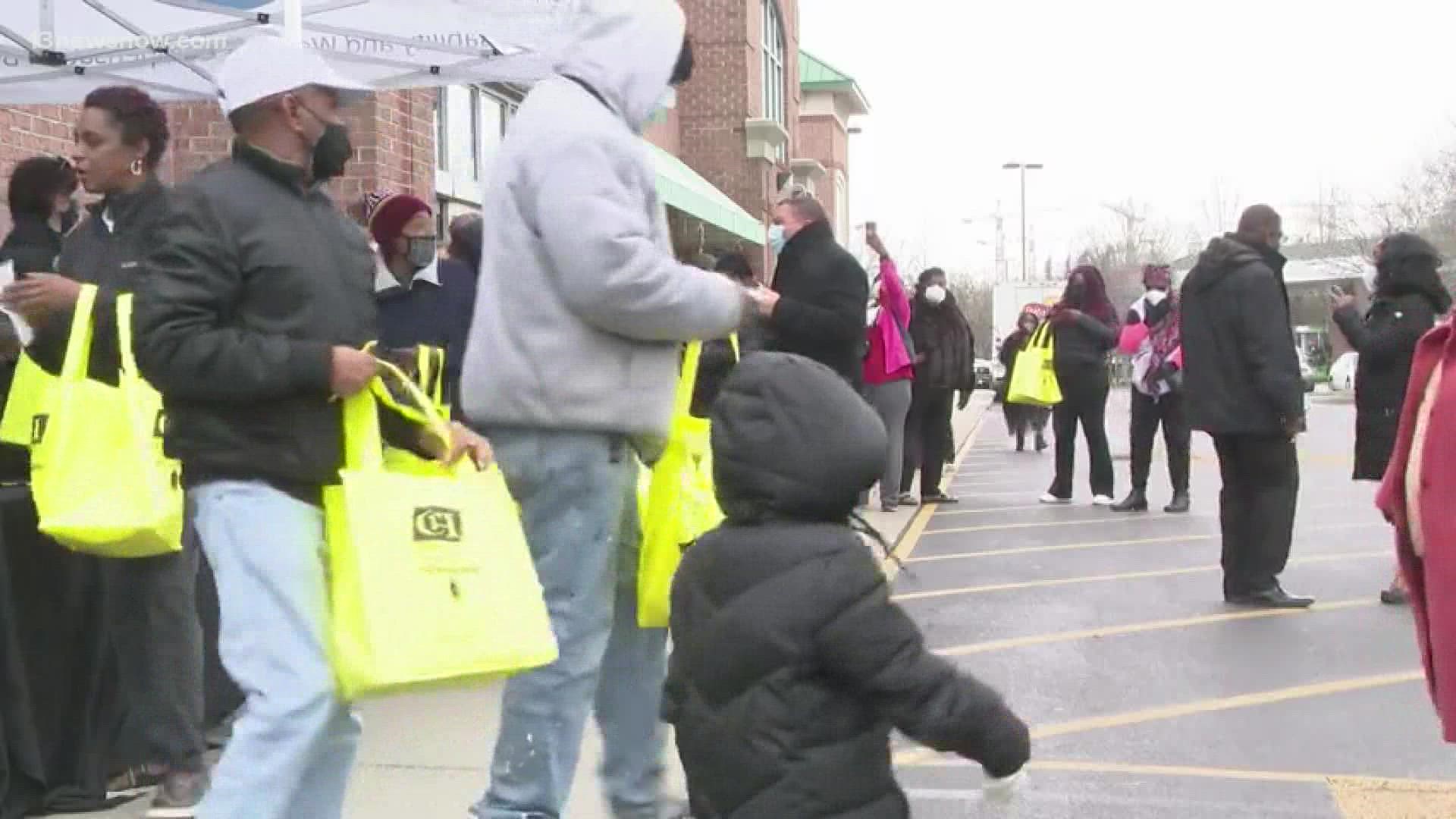 The massive giveaway was at Berkley Supermarket on Saturday morning in an area that used to be a food desert.