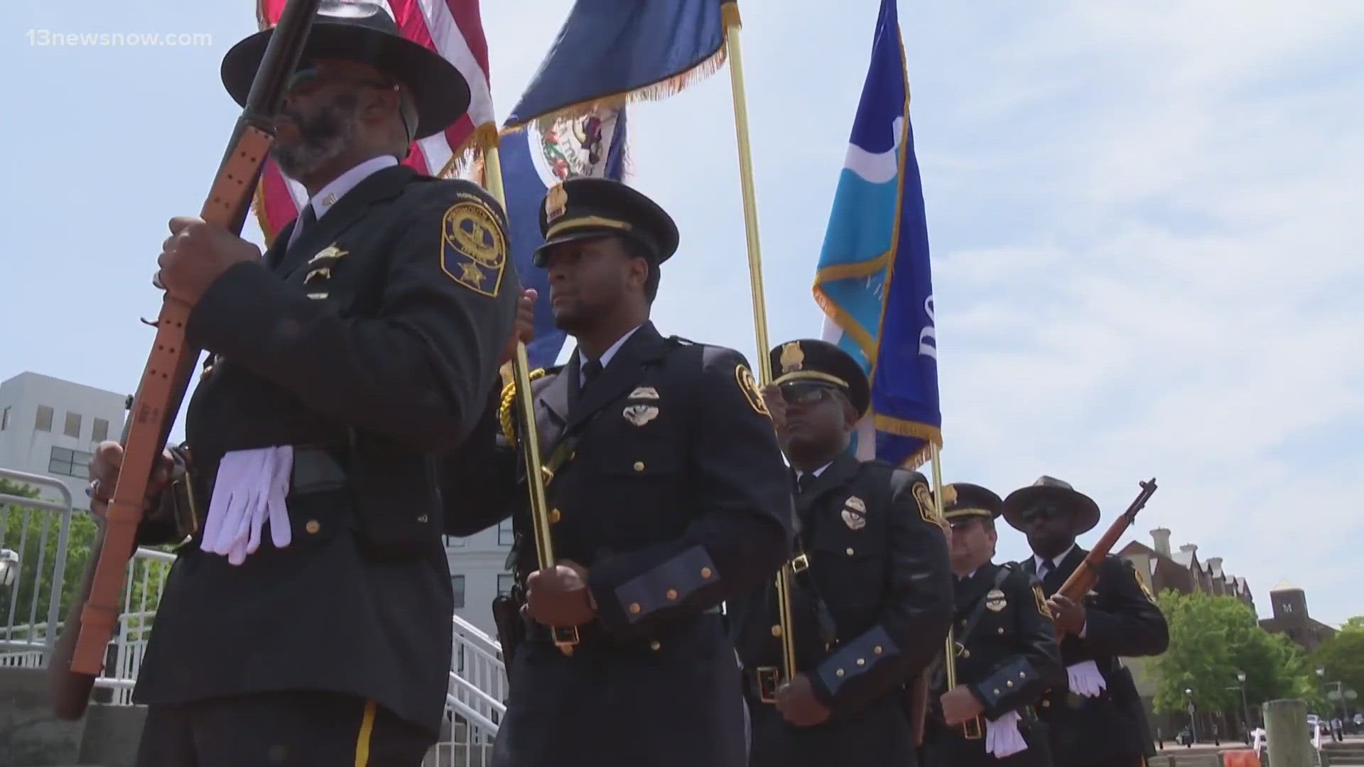 Tributes to the fallen in Virginia Beach and Portsmouth on Wednesday recognize law enforcement officers and family members for their sacrifice.