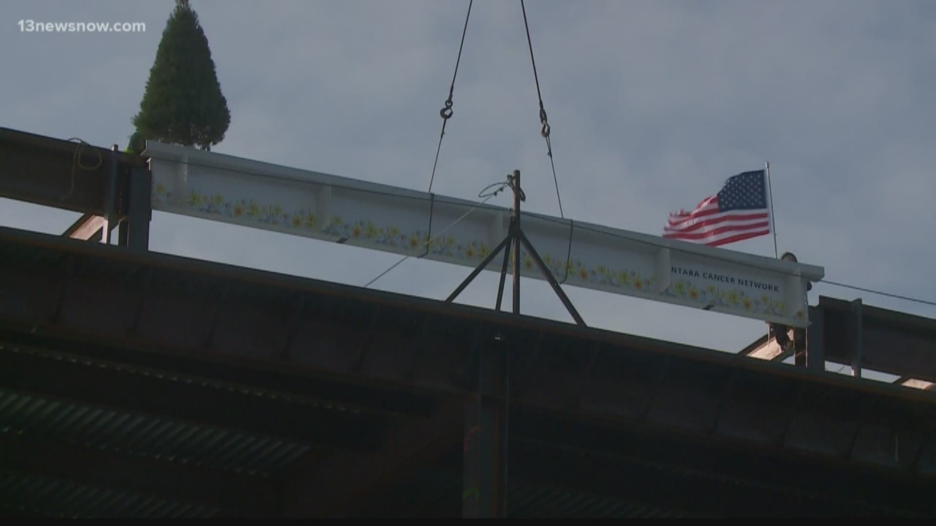 According to the American Cancer Society, eleven years from now, 36% more people are expected to have cancer. Sentara Leigh Hospital is building a cancer center in Norfolk and put the last beam in the structure Tuesday. The beam was decorated with meaning