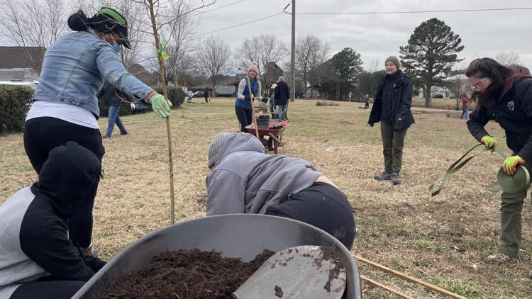 Volunteers plant trees at future home for trafficked youth as part of statewide effort to tackle ‘urban heat’