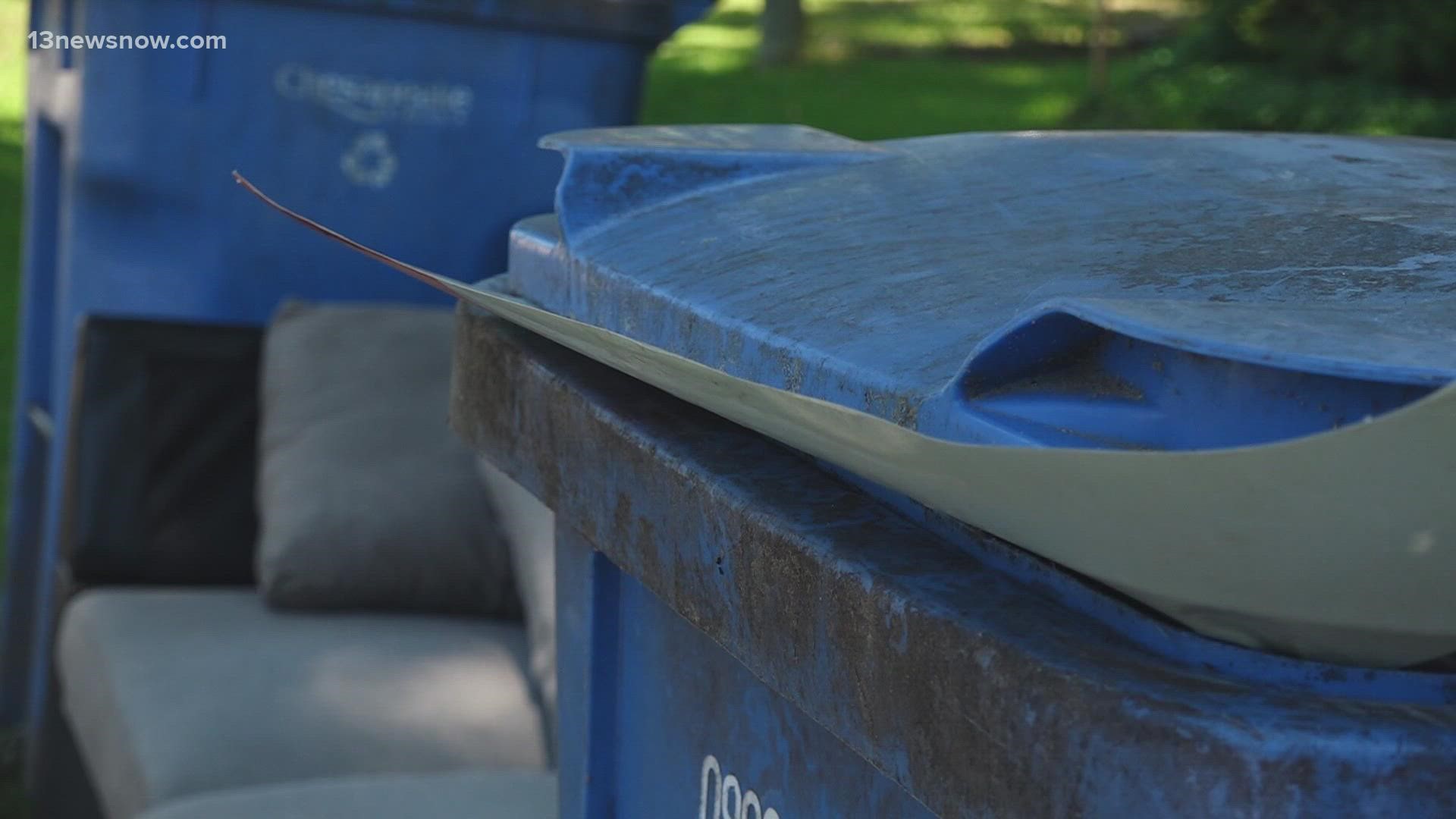 A nationwide driver shortage and supply chain shortages are contributing to the blue bins that have yet to be addressed across the city and Hampton Roads as a whole