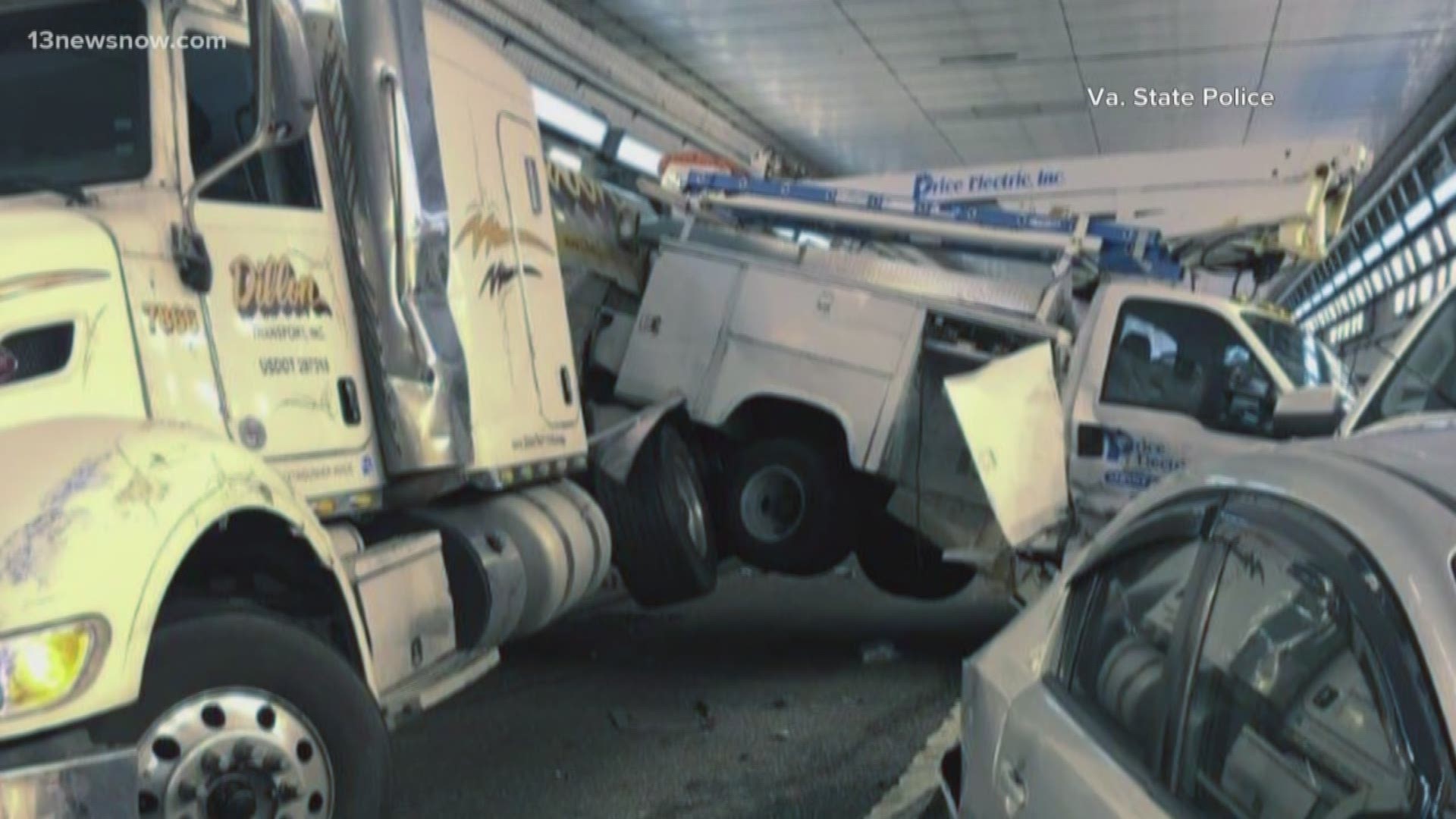 Katalina Perez was driving through the Hampton Roads Bridge-Tunnel when she got caught up in an eight-vehicle crash.