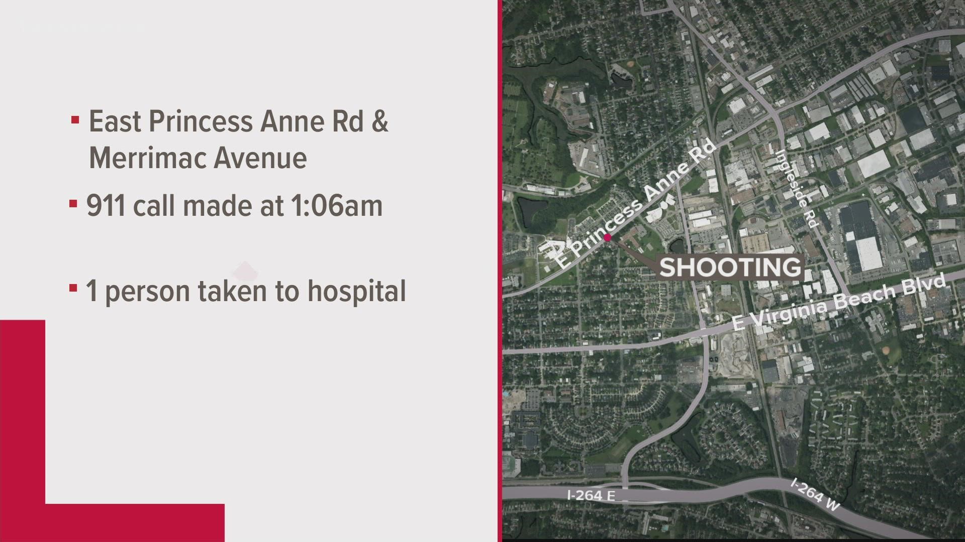 Police took a gunshot victim to the hospital after finding him or her near East Princess Anne Road and Merrimac Avenue.