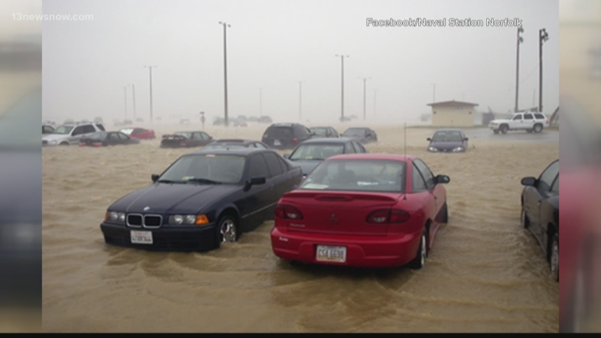 Navy officials said the area is prone to heavy flooding, especially the parking lots near the waterfront.