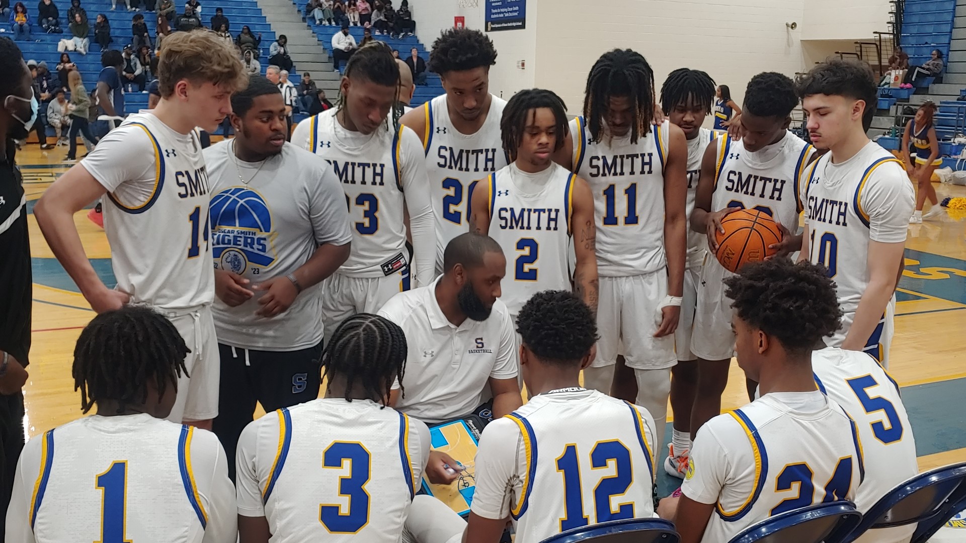 Oscar Smith head coach, Lavar Griffin and his players advanced with their Class 6 region win Friday night over Grassfield.