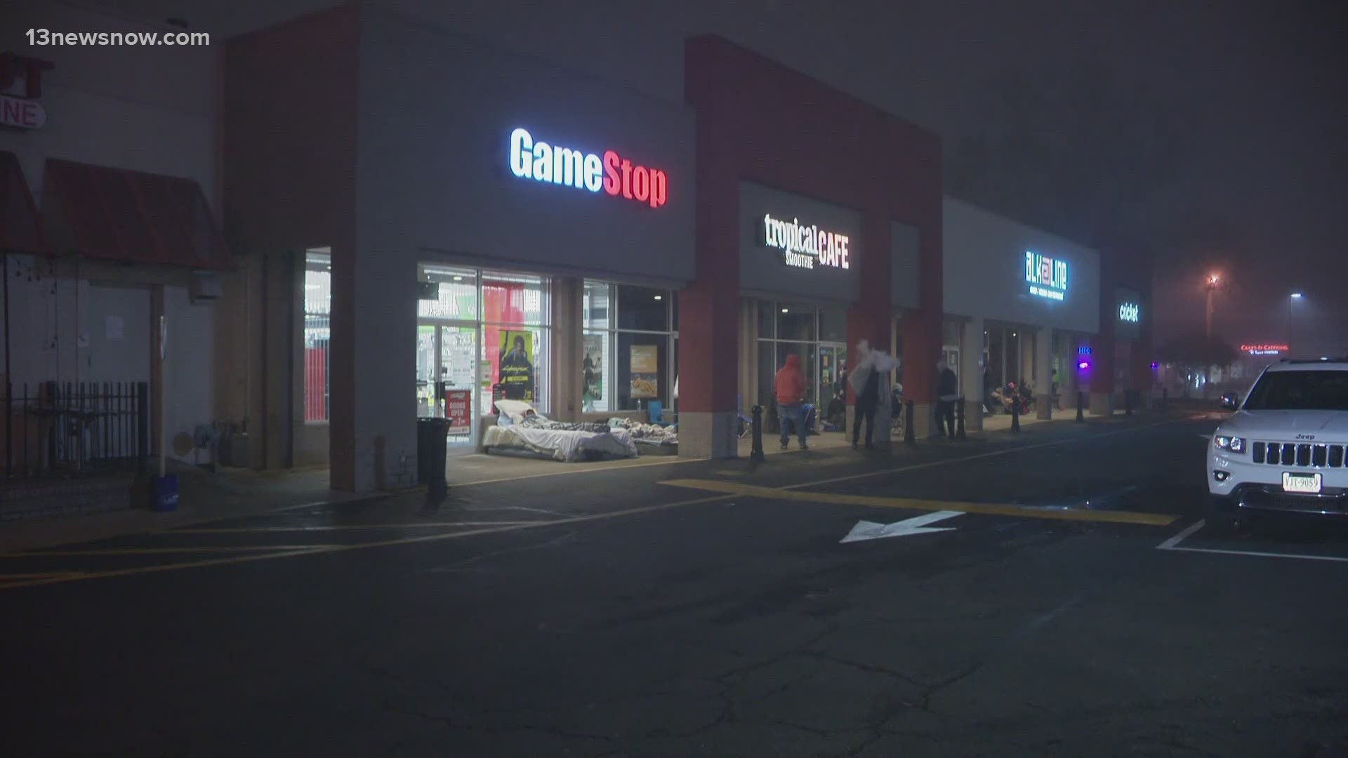 Two people spent the night in front of GameStop in the Ghent area of Norfolk for the new PlayStation, and they set up air-mattresses so they wouldn't miss the sale.