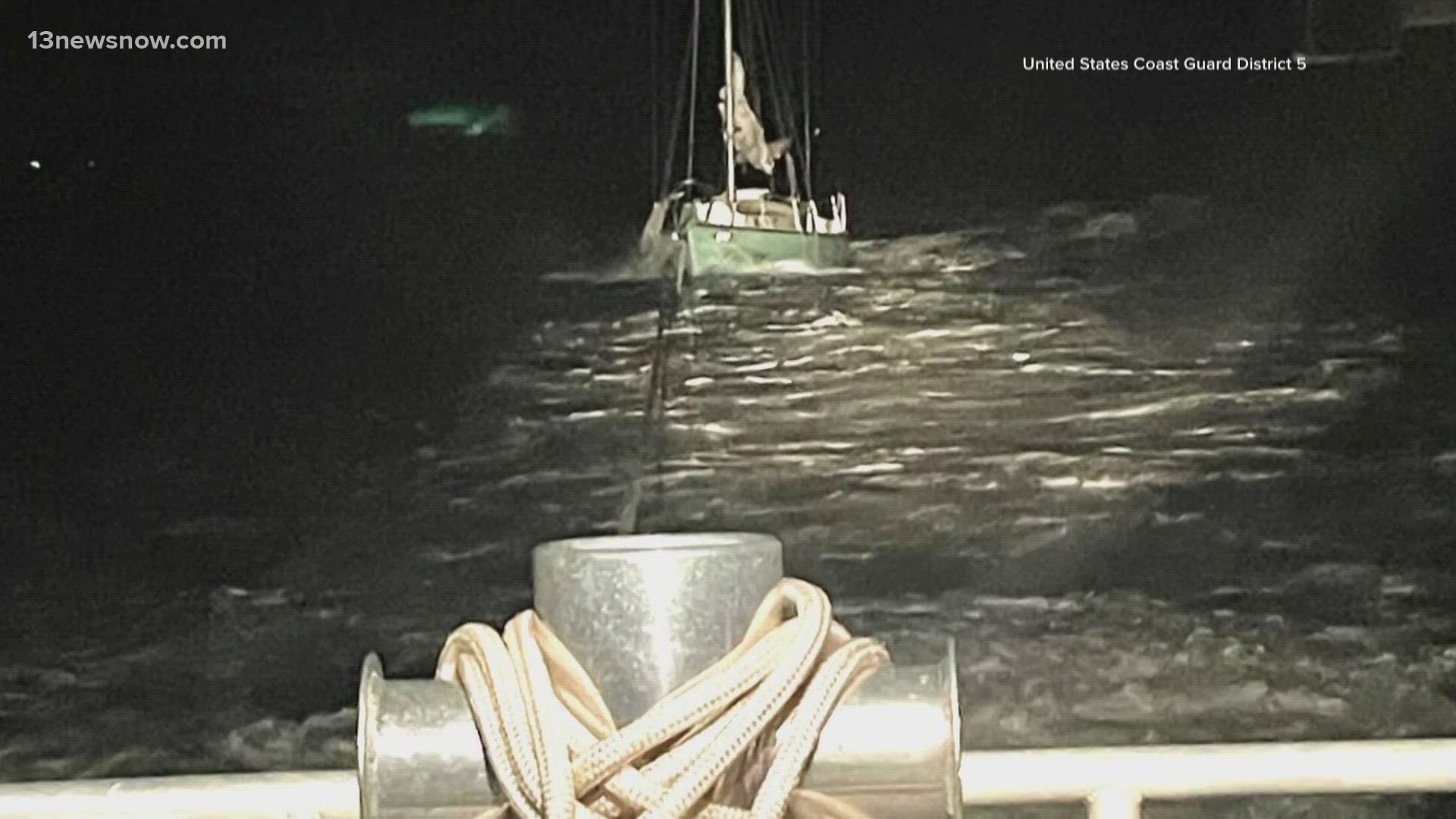 Coast Guard crews in Hampton rescued a man after his sailboat started taking on water overnight.