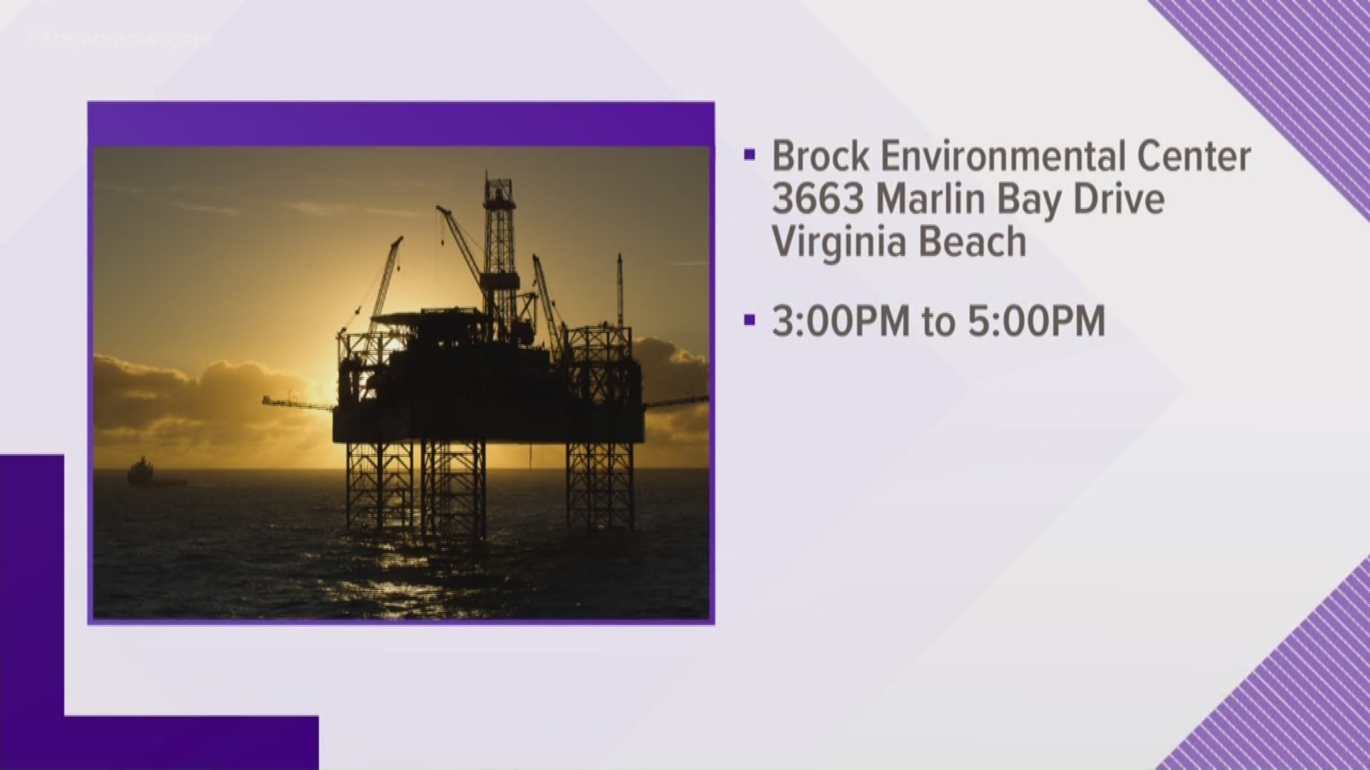 Community leaders will be at the town hall meeting about offshore drilling. The Chesapeake Bay Foundation is holding the meeting at the Brock Environmental Center.
