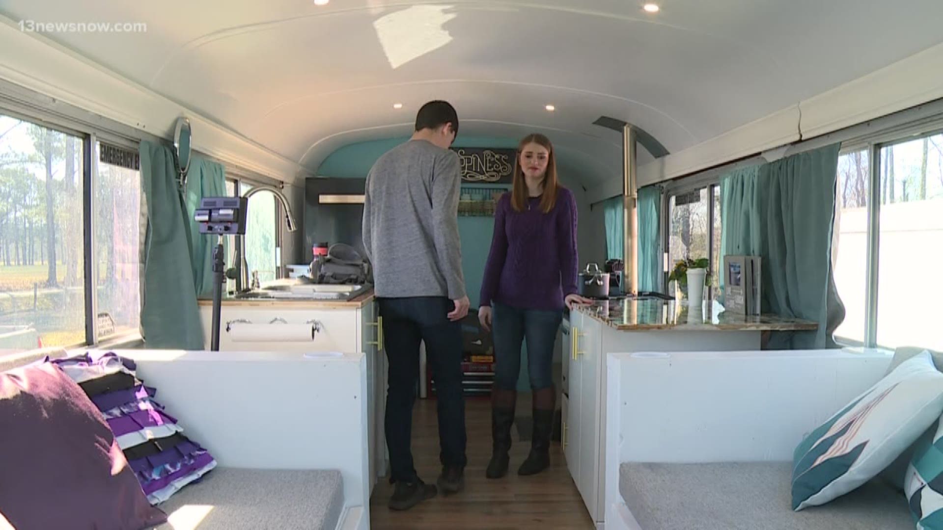 A couple renovated a bus into a living space in order to travel the country.