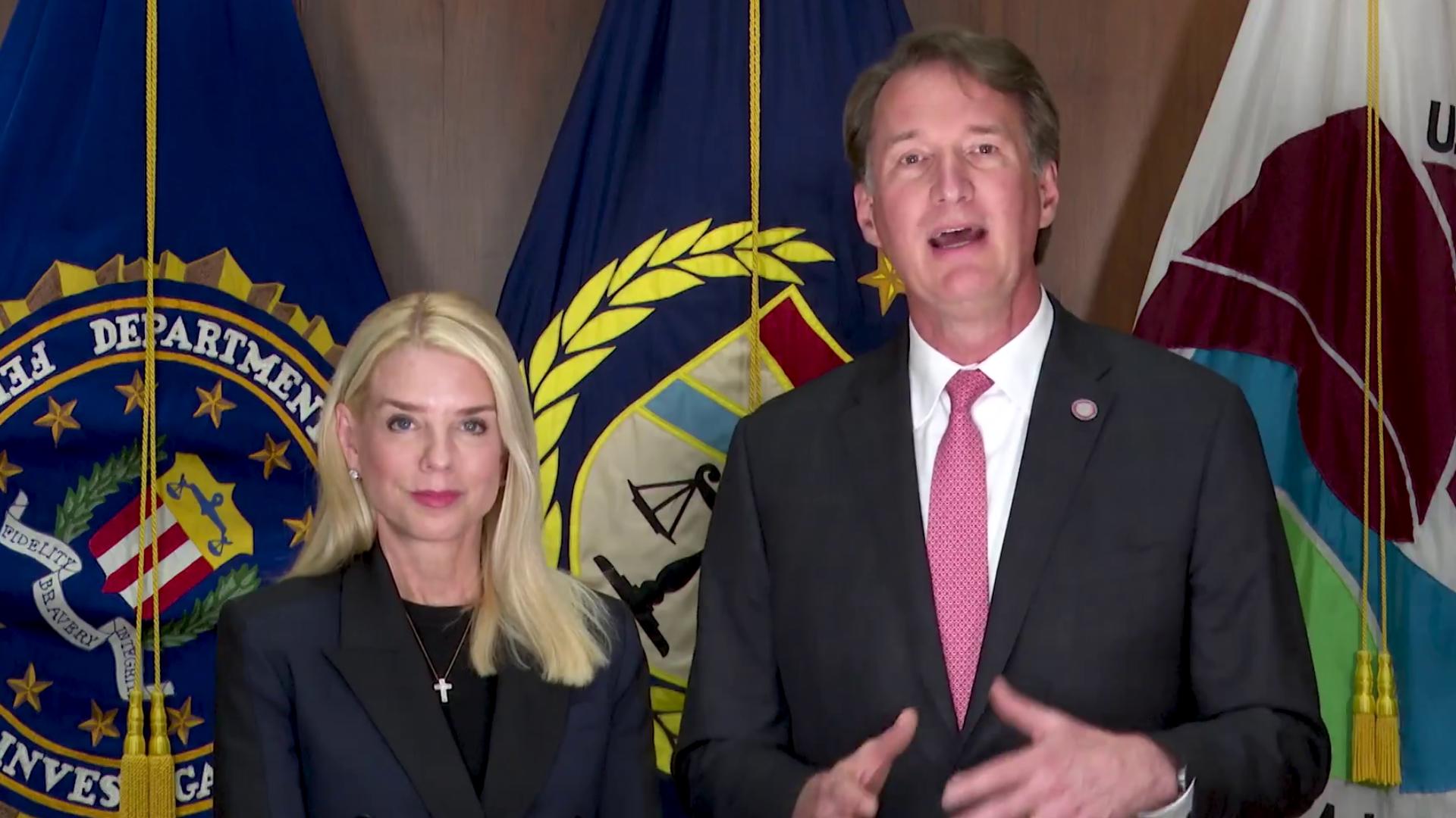 Youngkin said Arlington hinders arrests by claiming sanctuary status as he and Bondi announced 1,000 undocumented immigrants were arrested by a VA task force.