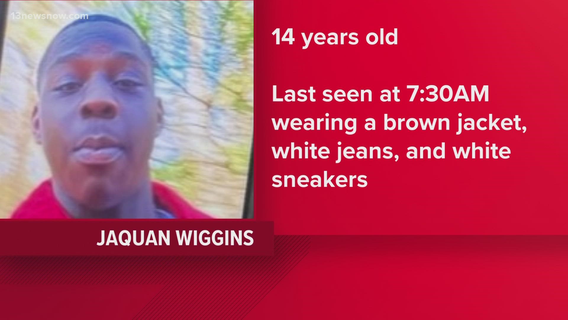 Jaquan Wiggins, 14, left his home in the 300 block of Finney Avenue at around 7:30 a.m. He left on foot without his medication, according to SPD.