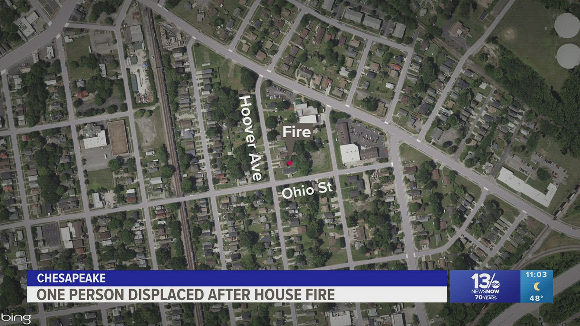 A fire in Chesapeake displaces one.