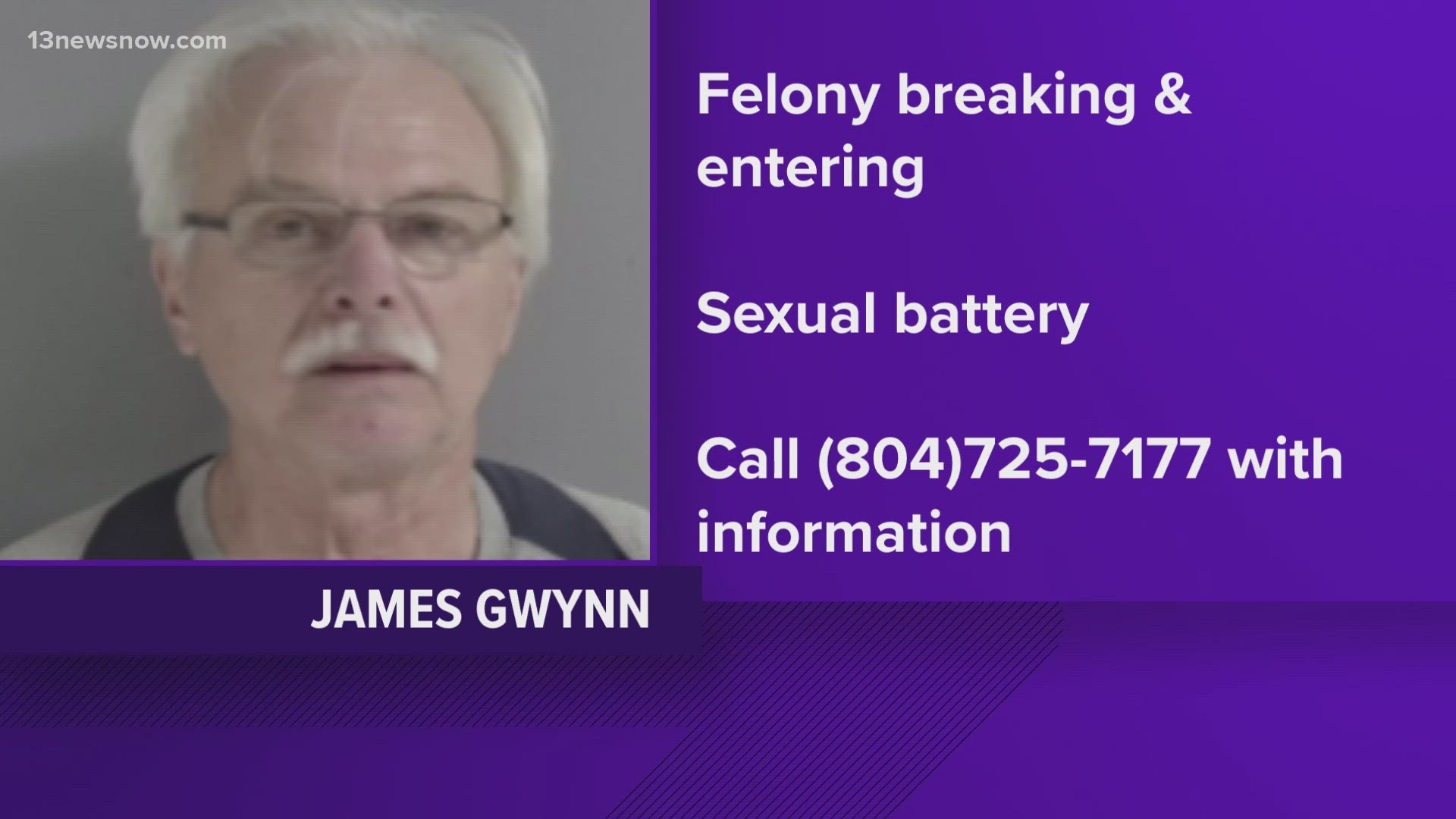 James Gwynn faces felony breaking and entering and sexual battery charges.