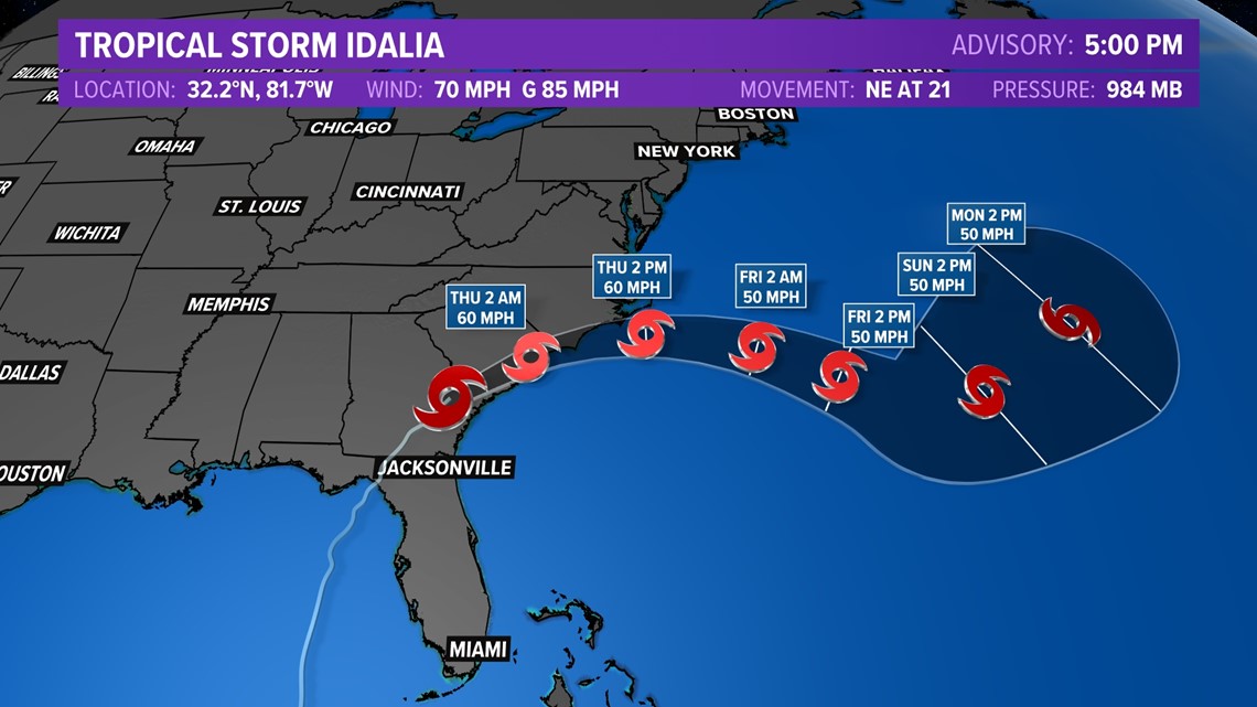 Idalia downgraded to tropical storm over Georgia toward Carolinas ...