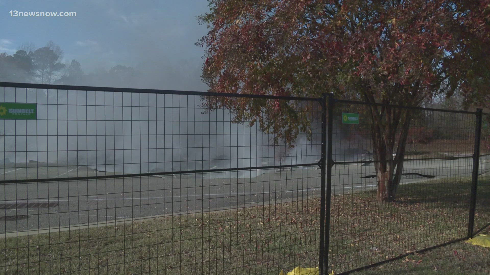 An underground fire has caused a parking lot to partially collapse Saturday morning, the James City County Fire Department said.