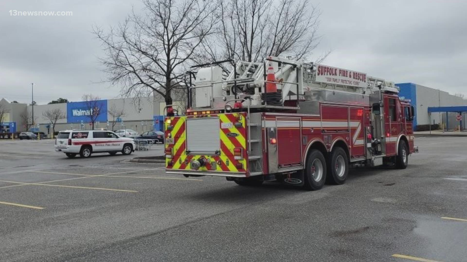 Crews were able to repair a gas leak after a car hit a major gas line at a Walmart Supercenter on College Drive in Suffolk.