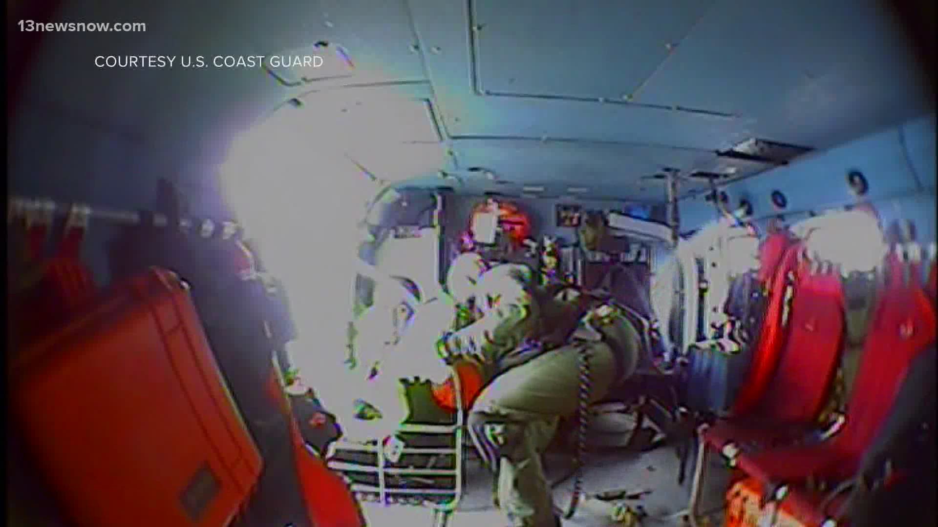 After receiving a distress signal, the Coast Guard rescued six people from an overturned fishing boat about 16 miles off the coast of Virginia Beach on August 16.